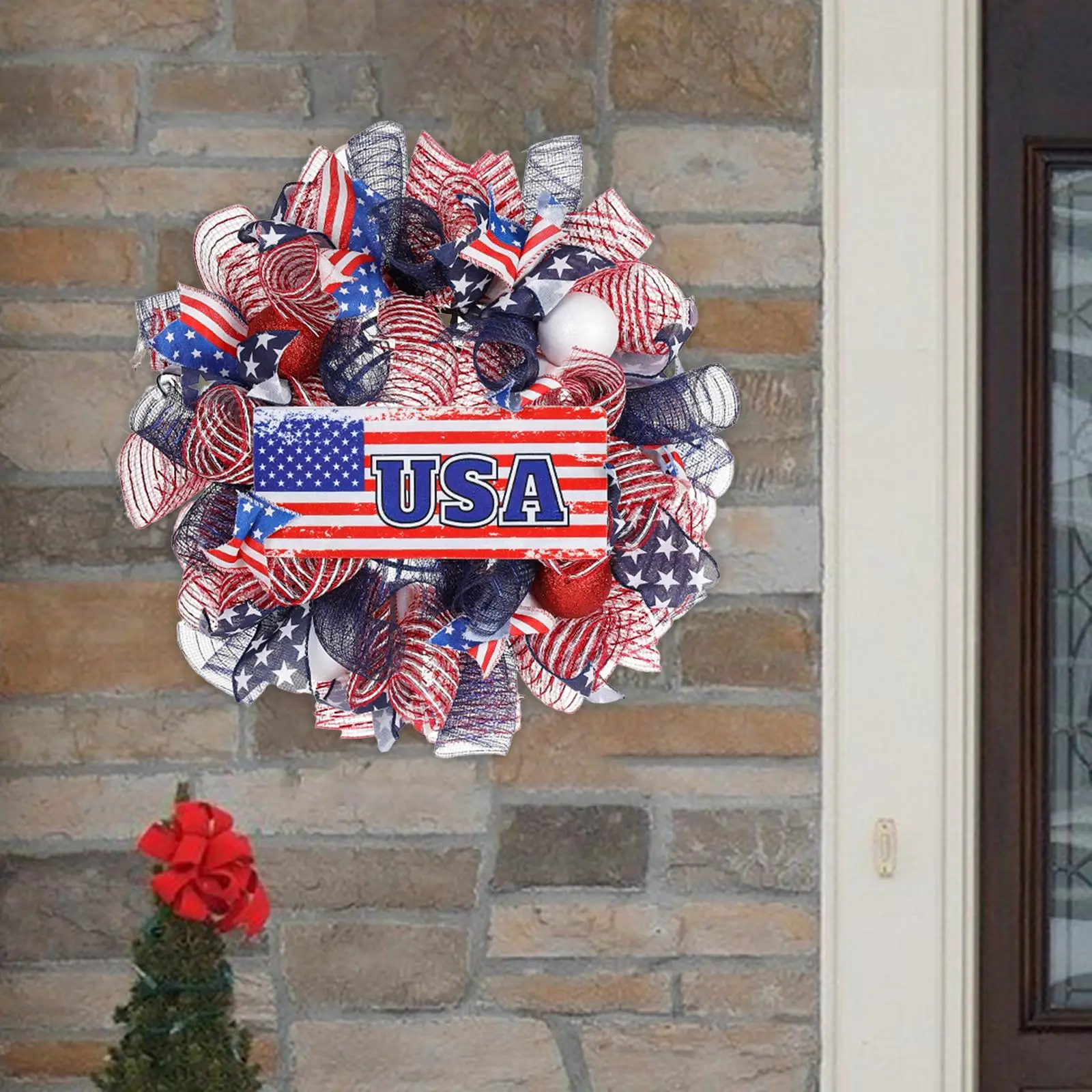 Independence Day Wreath 18 inch Patriotic Door Wreath 4TH of July Independence Day Wreath for Party Indoor Wall Home Ornament