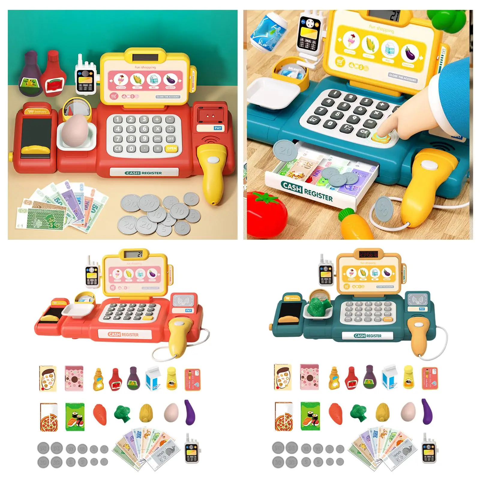 Children`Supermarket Store Toys Cash Register Pretend Play Calculator Kids Pretend Supermarket Playset for Baby Girls