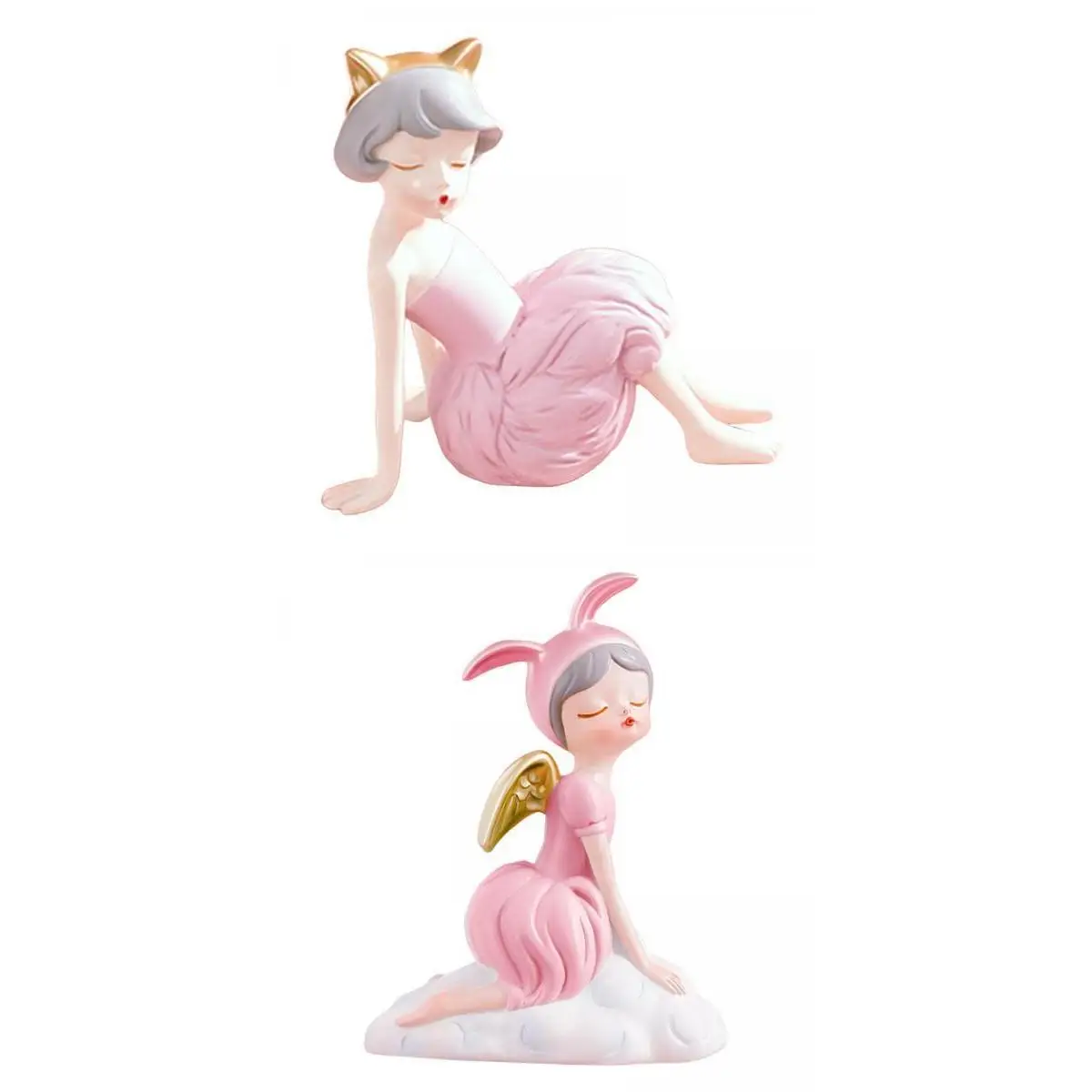 2x Modern Girl Statue Ornament Craft Desk for Birthday Office