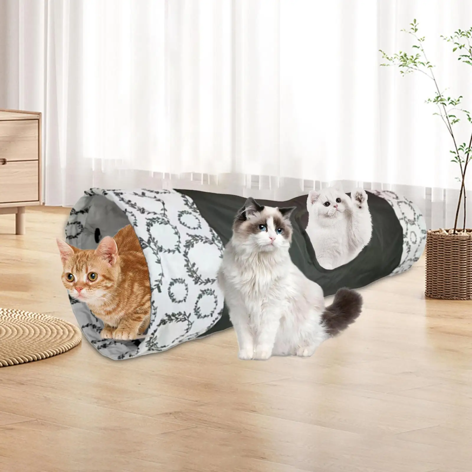 Interactive Cat Tunnel Collapsible Tube Pet Toys House Cat Supplies Kitten Nest Pad for Kitten Rabbits Indoor Cats Small Animals