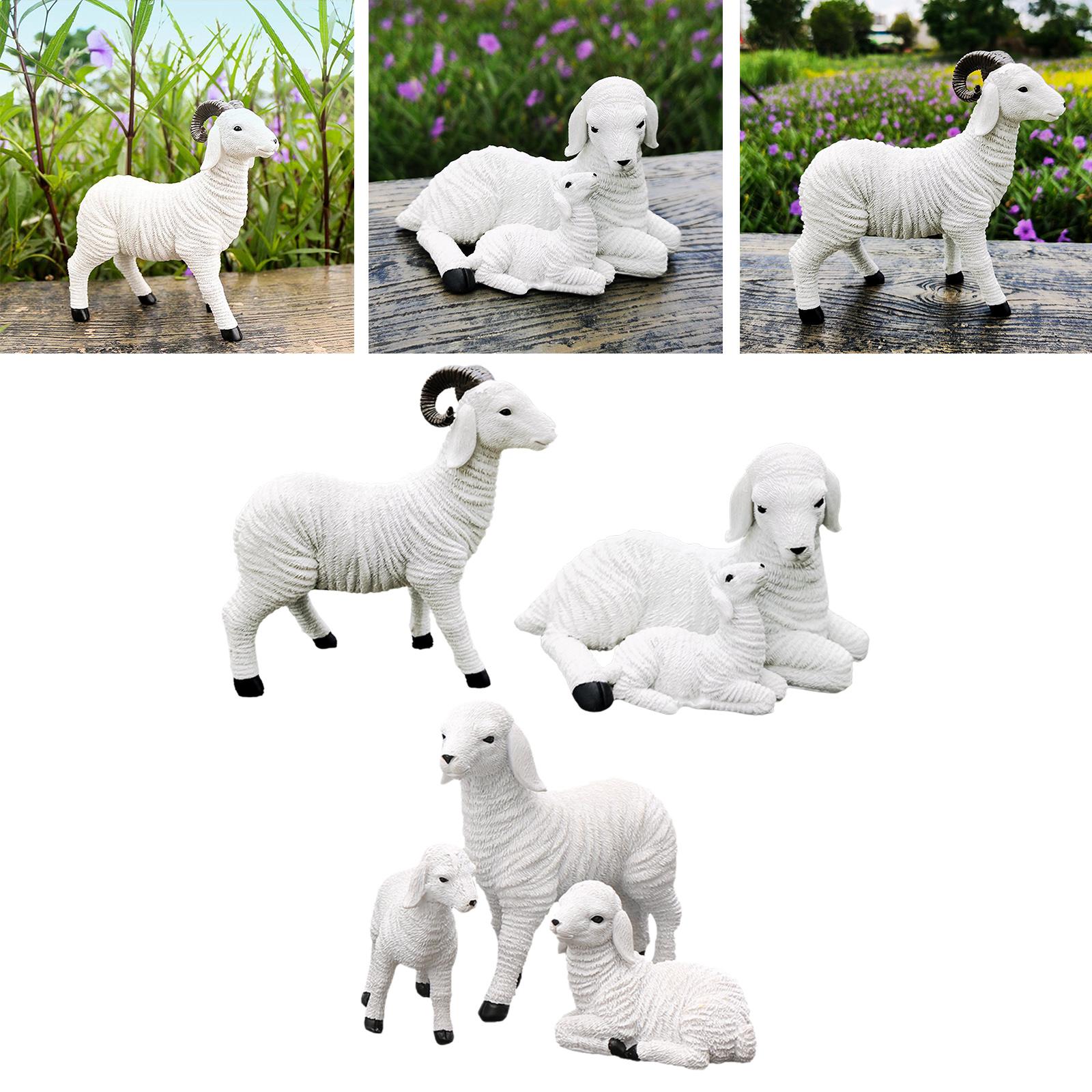 Resin Goat Figurine White Lamb Ornament Mini Animal Model Decor for Home Farm Yard Lamb Craft Outdoor Statues Housewarming Gift