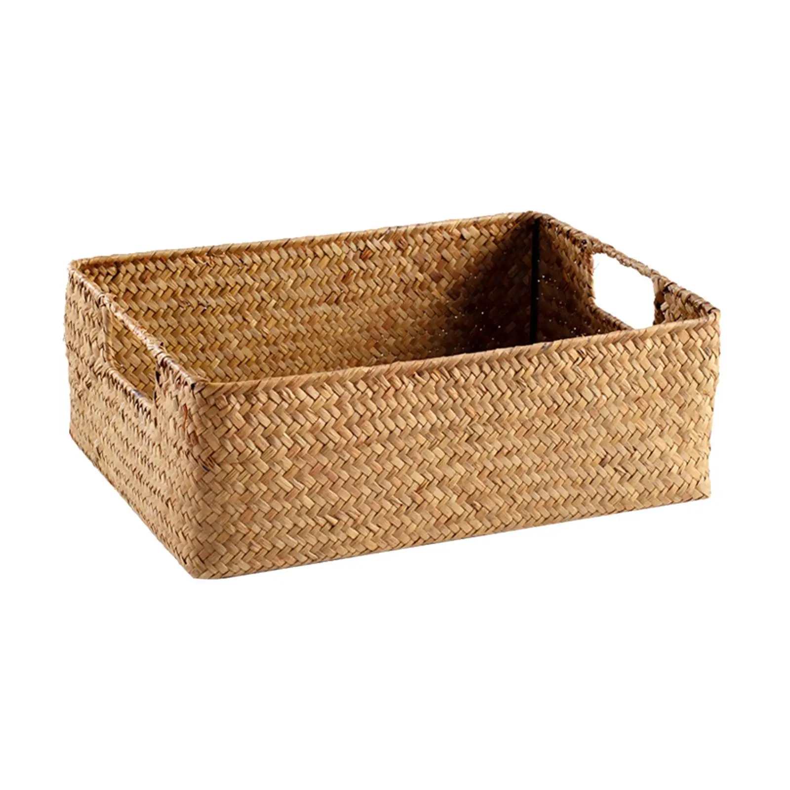 Seagrass Weaving Storage Basket Handwoven Weaving Storage Basket Woven Basket with Handles for Pantry Home Countertop Snacks