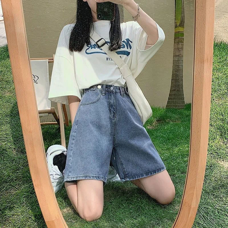 Casual High Waist Straight Jeans Shorts 