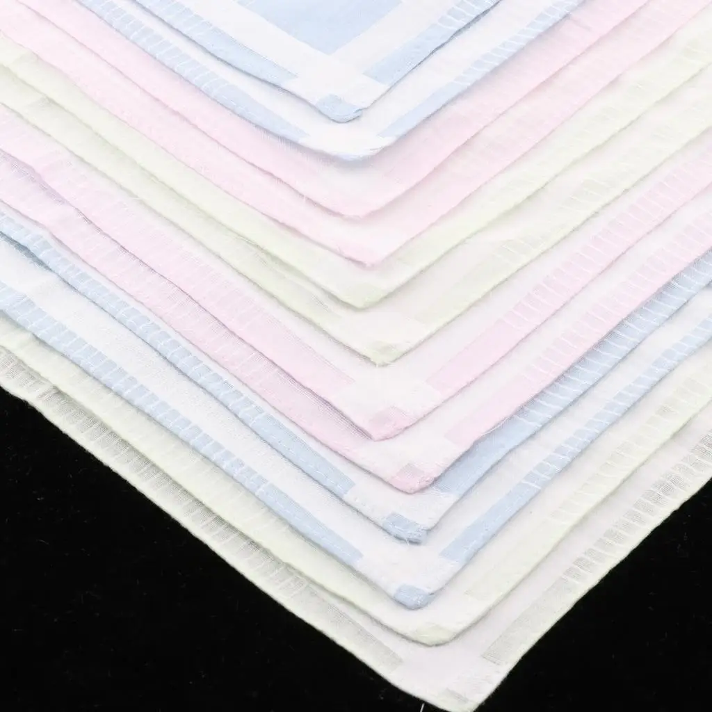 12pcs/set Multicolor Stripe  Women Classic Pattern Vintage  Hanky  Cotton Plaid Handerchief
