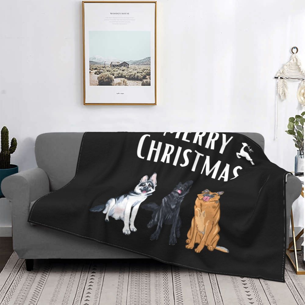 Christmas Quote Cartoon German Shepherd Blankets Warm Flannel GSD Dog