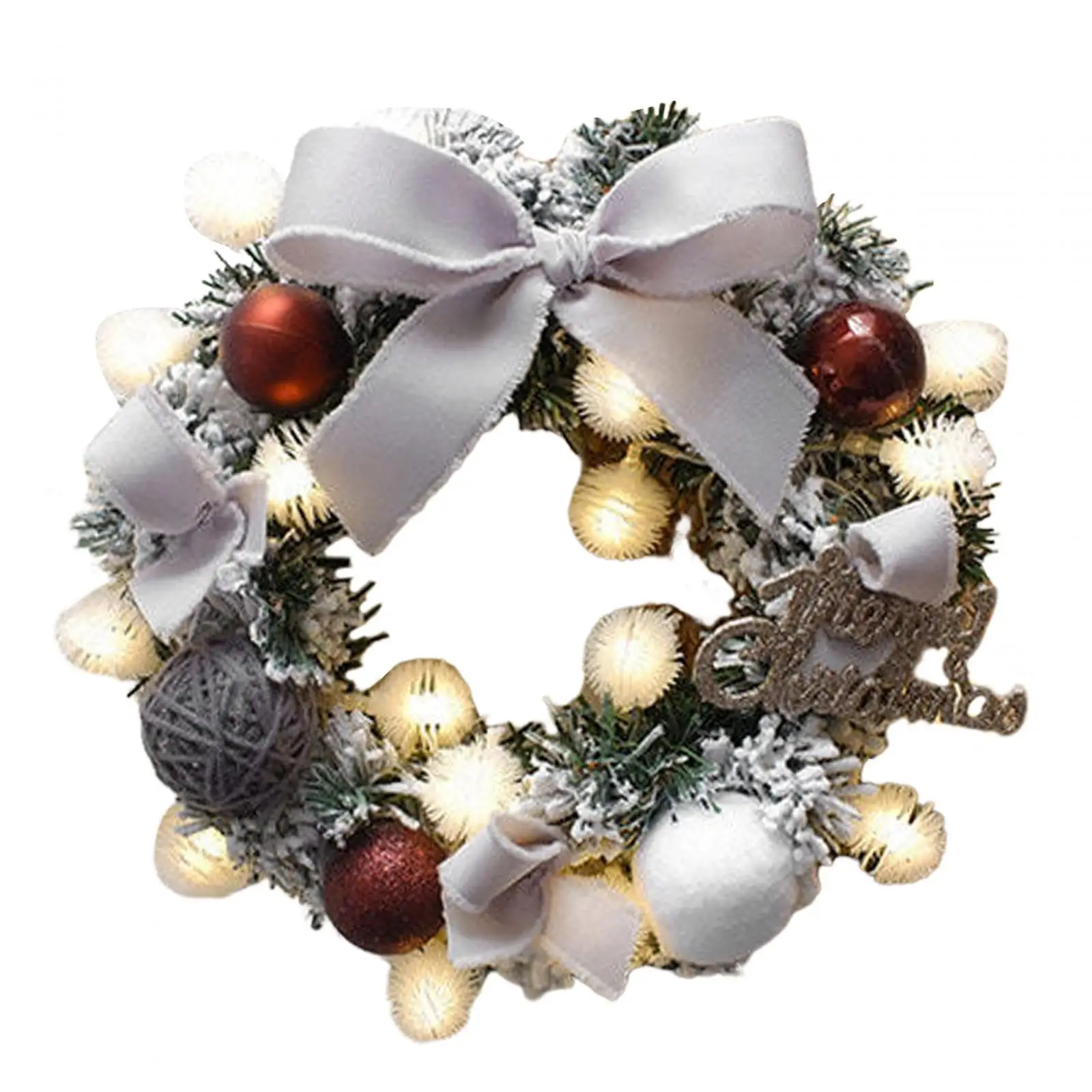 Christmas Wreath with String Light Decor Housewarming Door Ornaments Holiday Garland for Dining Room Bedroom Garden Hotel Porch