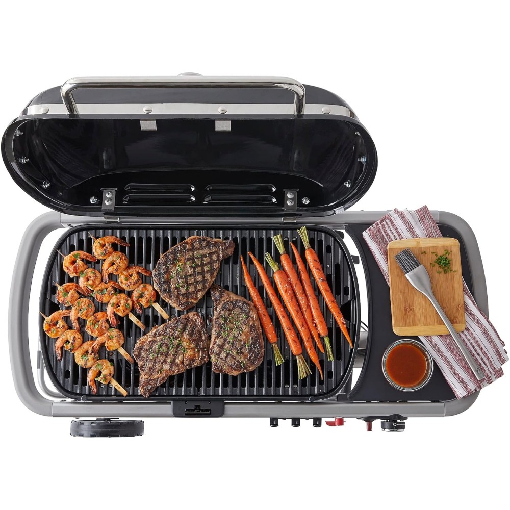 Title 14, Weber Traveller tragbarer Gasgrill, blauer Holz...