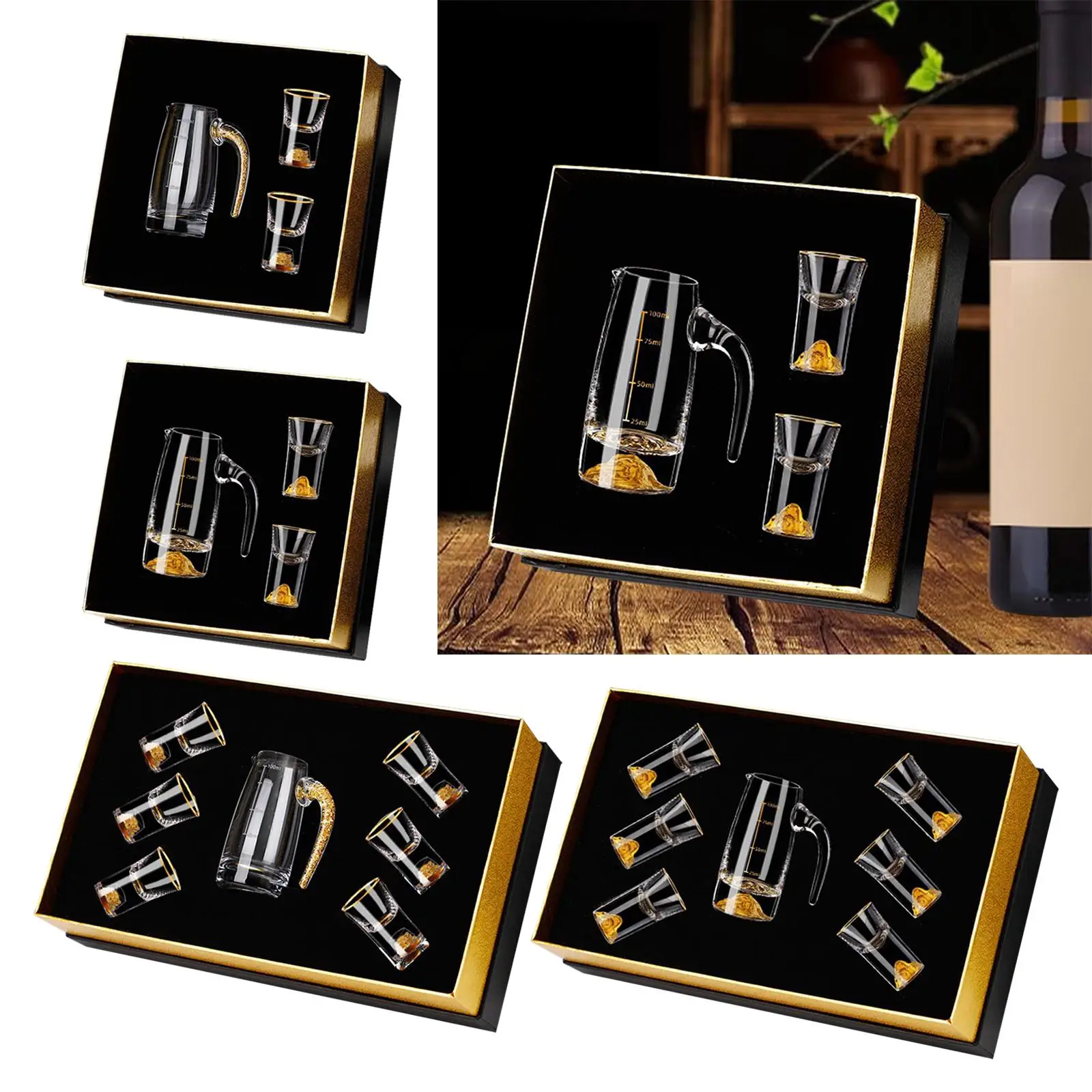 Gold Foil Cup Wine Set, Gift Glass with Pourer Barware Chinese Style Wine Set,