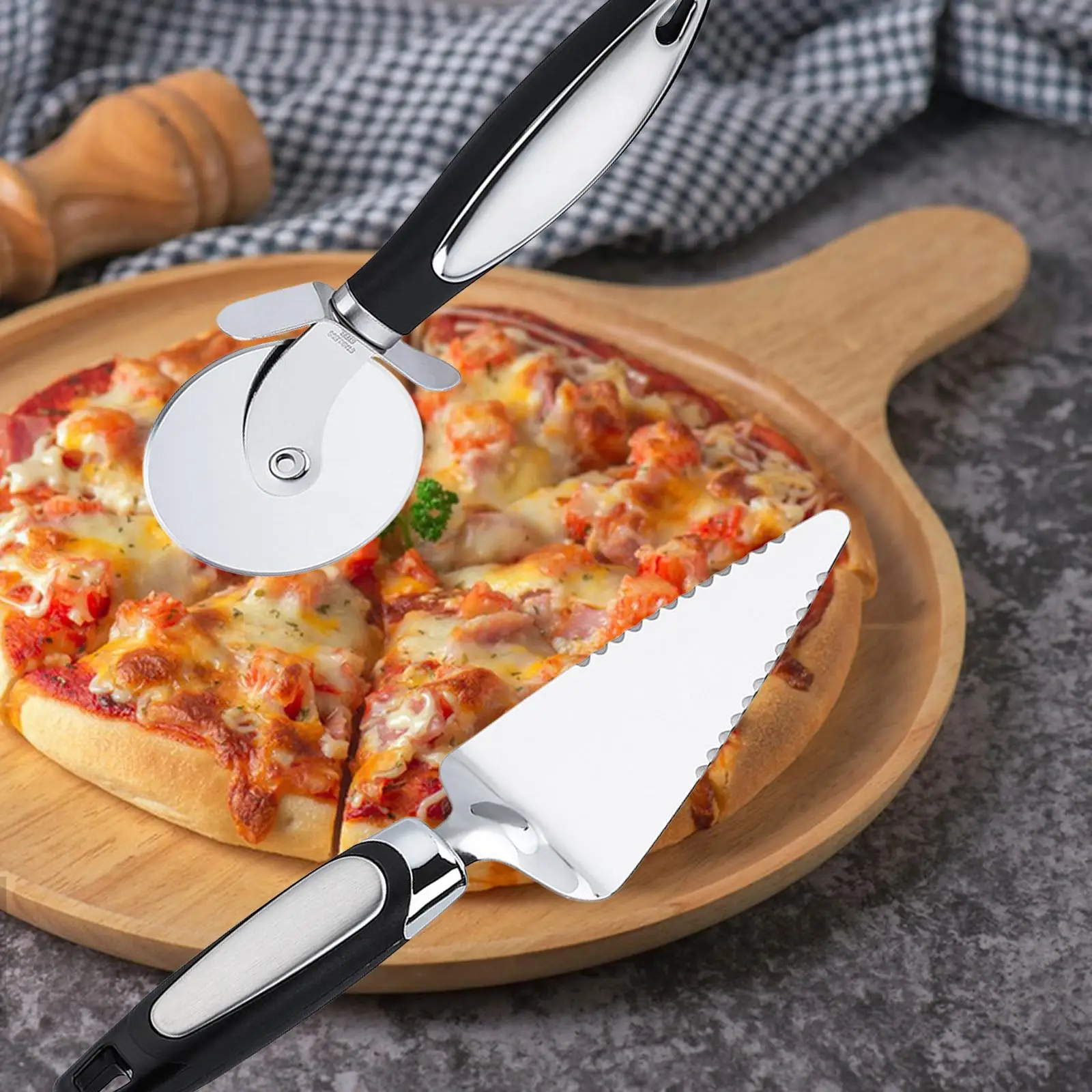 2 Pieces Pizza Slicer and Spatula Comfortable Handle Easy to Clean Triangular Spade Spatula Non Skid Pie Server Set Food Slicer