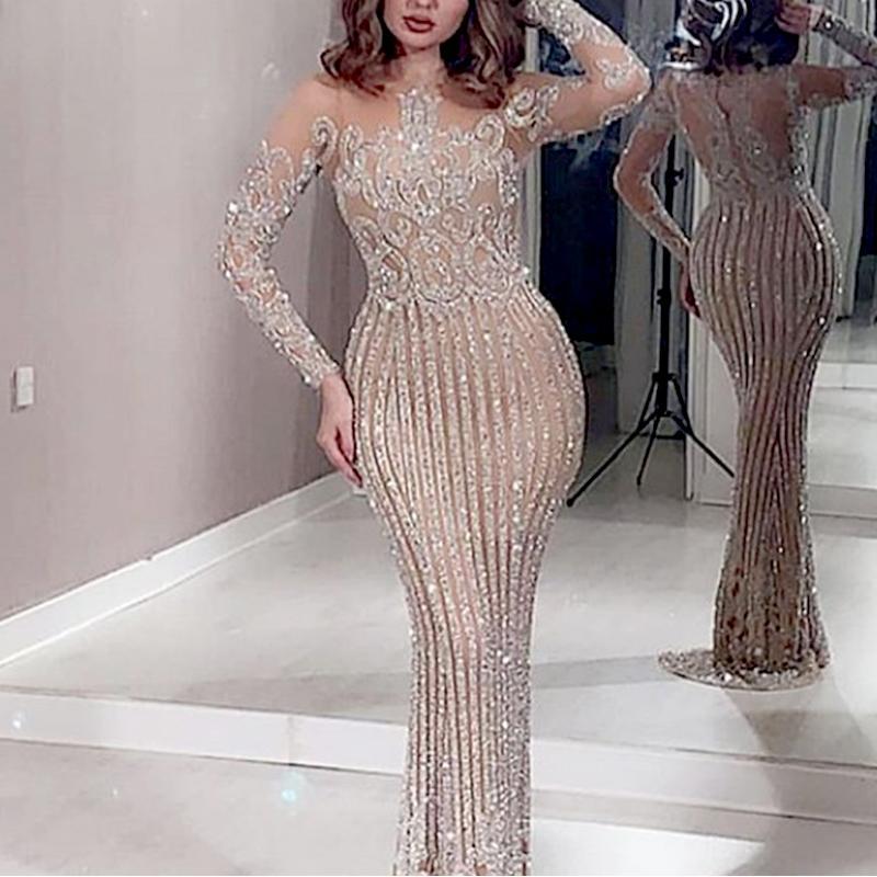 mulheres manga longa elegante vestidos de baile