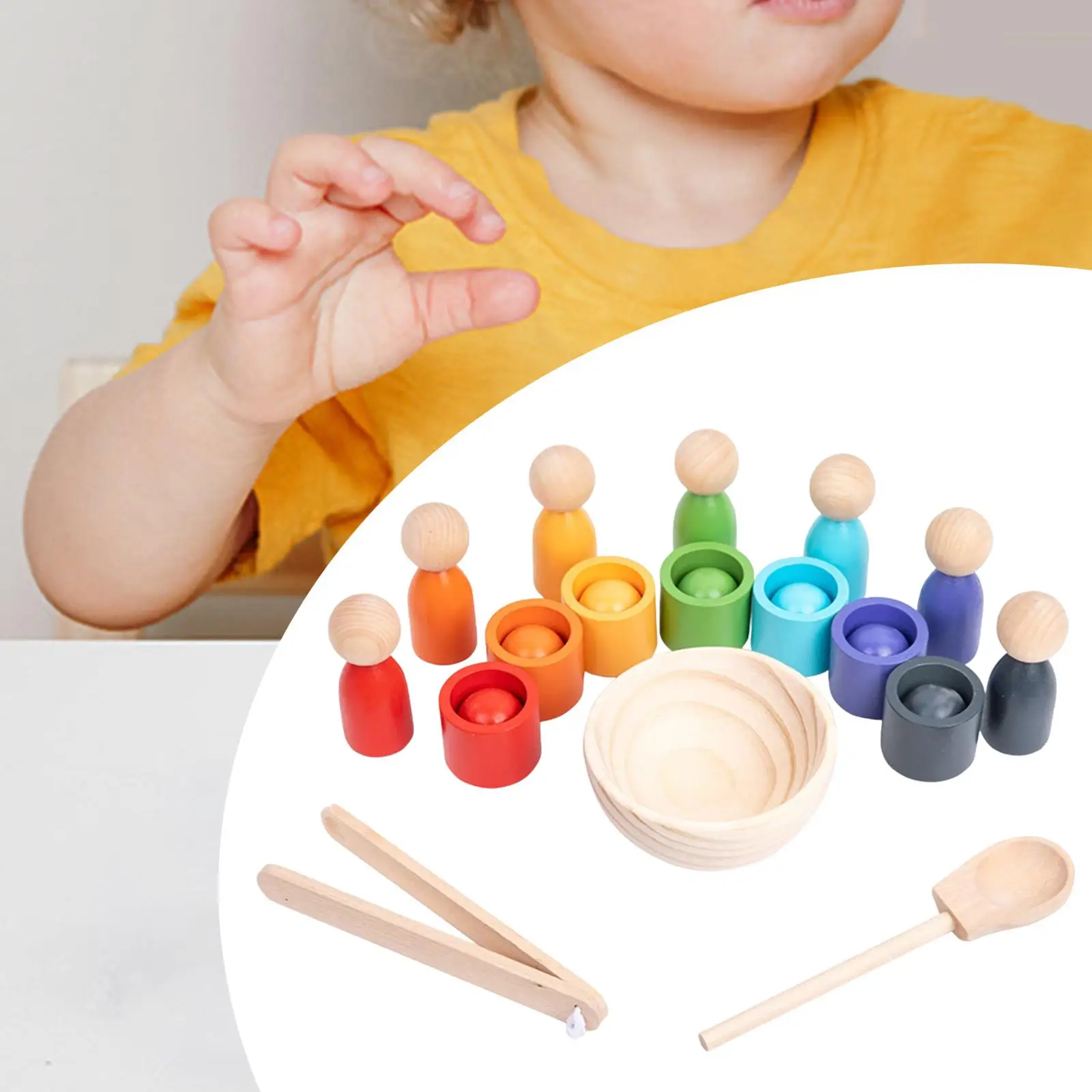 Wooden Balls in Cups Montessori 7 color Fine Motor Color Sorting and Counting with Cups and Balls Preschool Sensory Toys