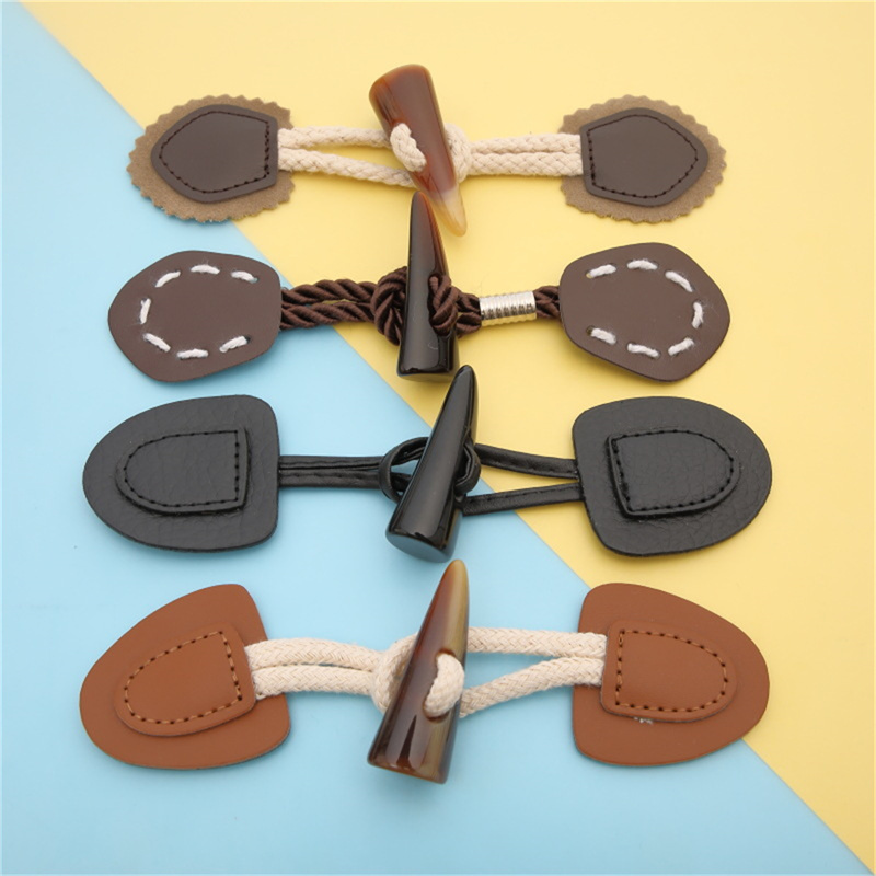 Description Picture 3 of item1Pair Wood Leather Horn Toggle Button Craft Coat Buttons DIY Sewing Accessories