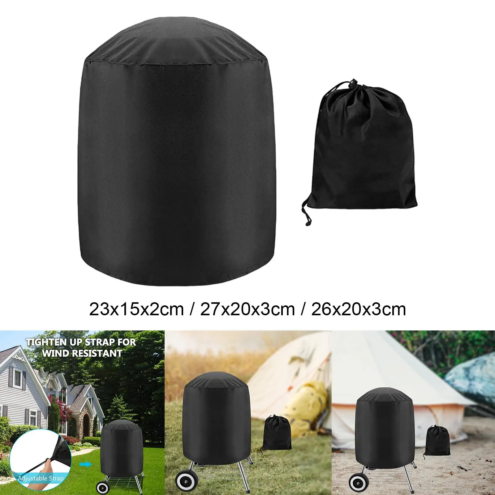 Round Barbecue Grill Cover Folding Windproof Grill Cover Dustproof Waterproof for Barbecue Outdoor Camping