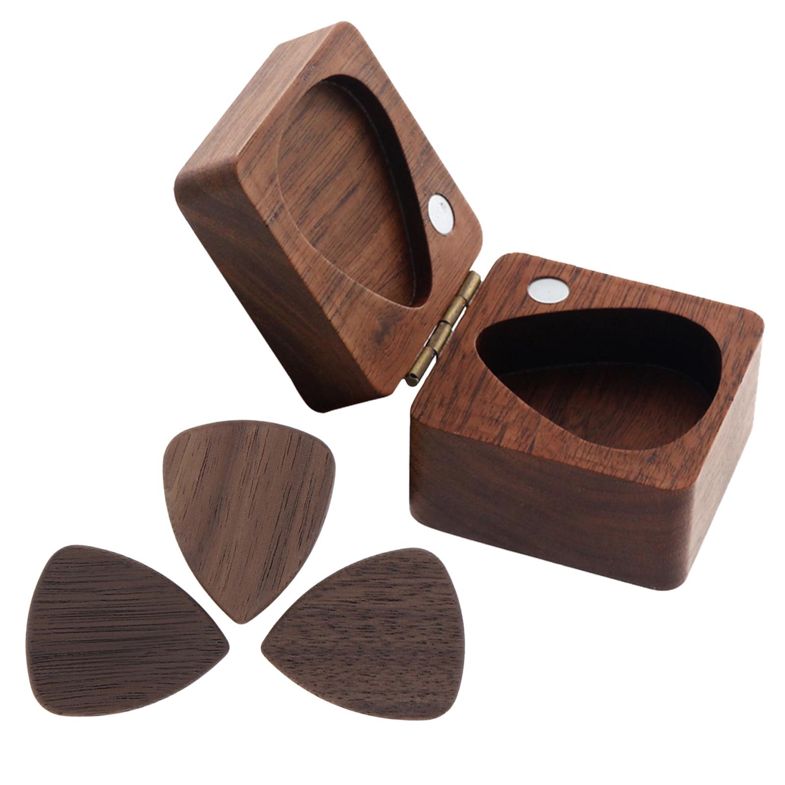 Wooden Guitar Picks Case Collections Durable Handmade with 3 Guitar Picks for Guitarist Musician Gift Guitar Pick Holder