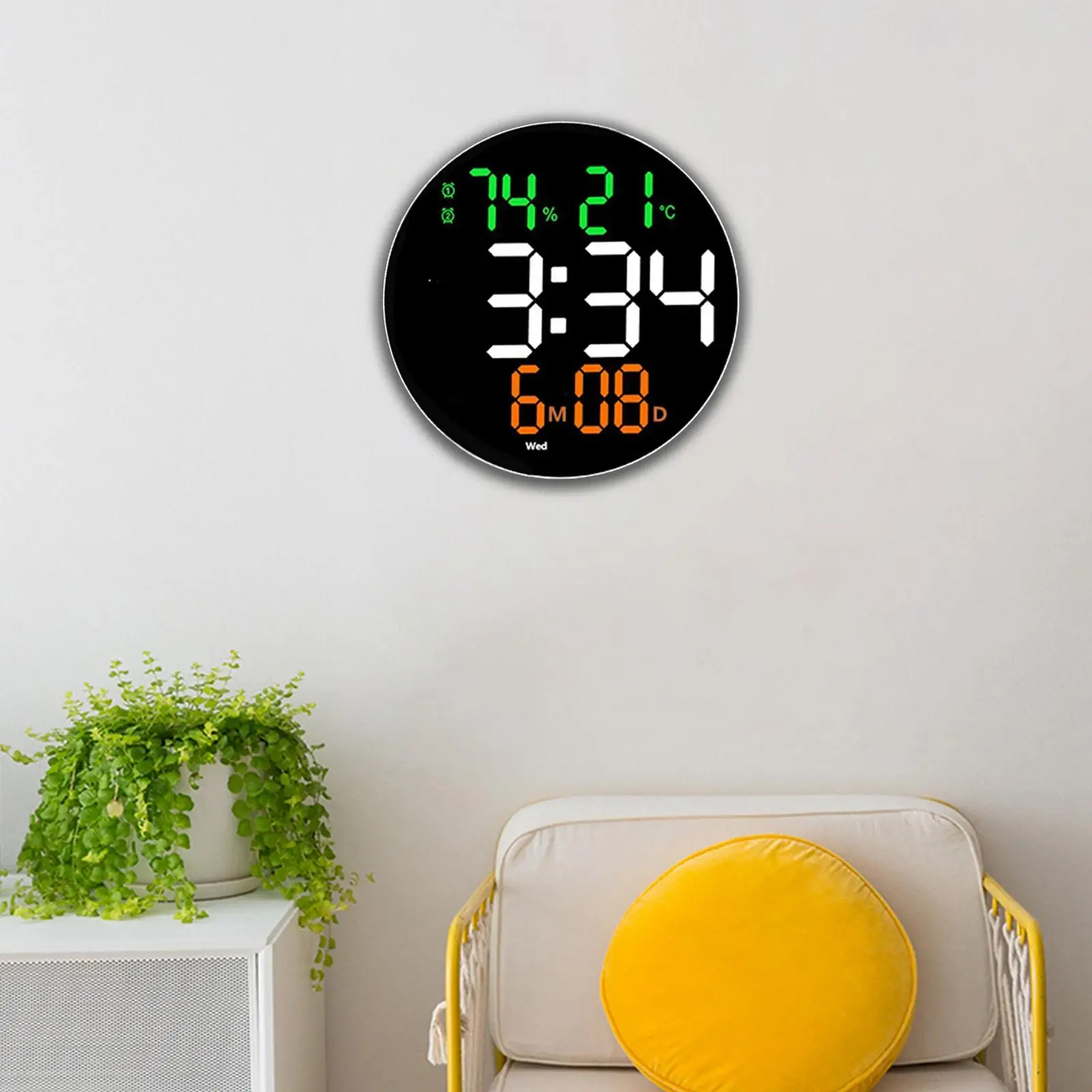 Non Ticking Wall Clock Adjustable Brightness USB Powered Clock Temperature and Humidity Display for Living Room Bedroom Kitchen