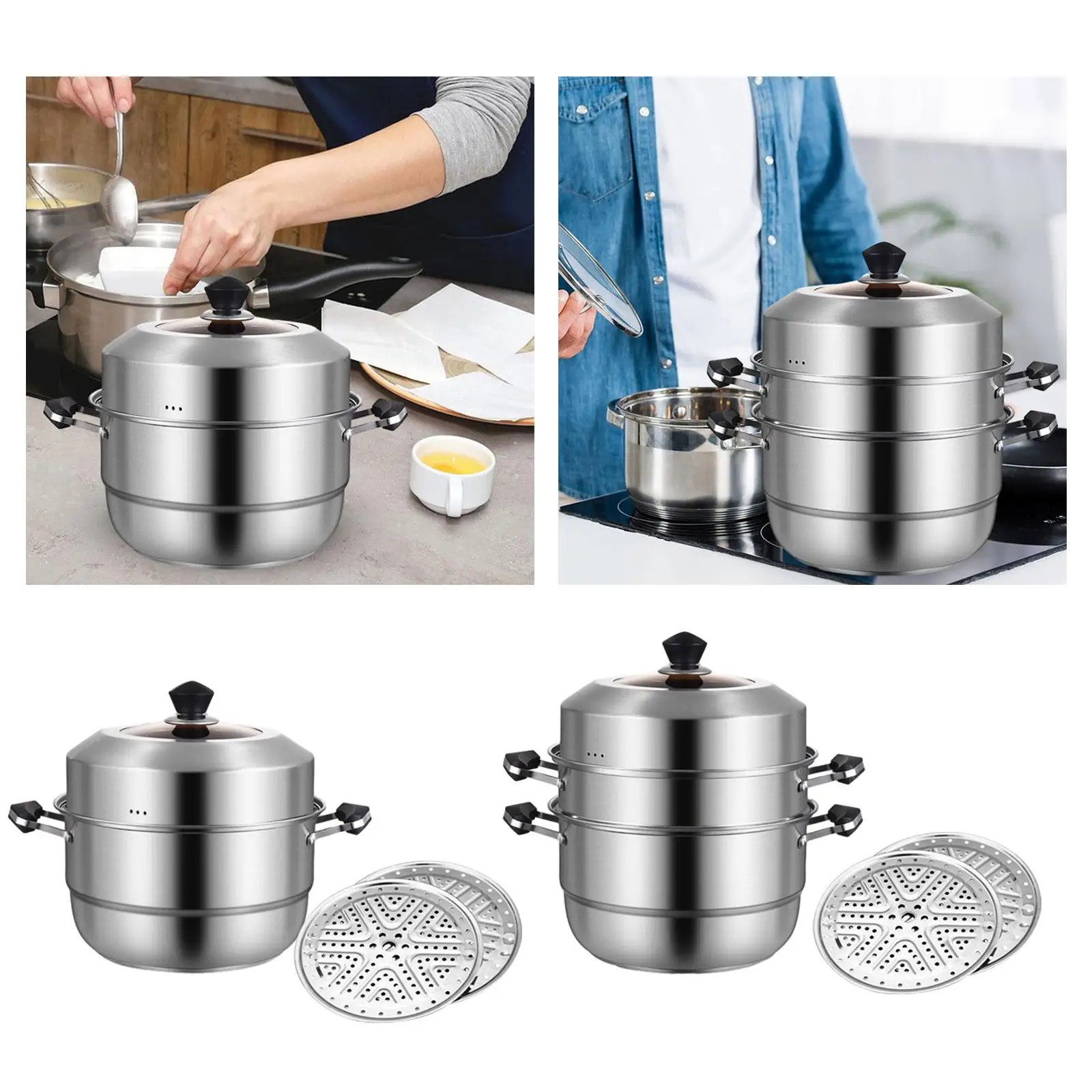 Steamer Pot Cookware with Handle Food Vegetable Cooking Pan Kitcken Cooking Tool for Food Dumpling Veggies Sauce Vegetable