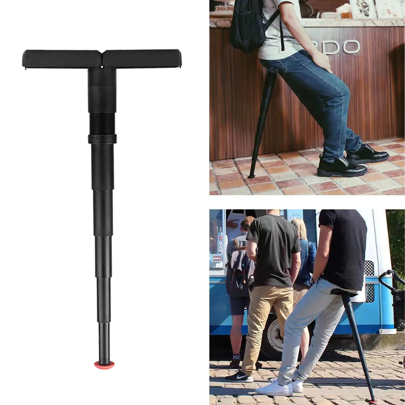 Portable Folding Seat Walking Stick Cane Adjustable Height Teliscopic Stool ABS 70CM Load Capacity 220lb