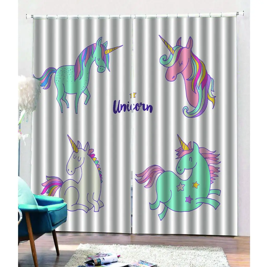 Cute Unicorn Blackout Curtain Drapes 3 Size for Optional,Resistant Waterproof Polyester