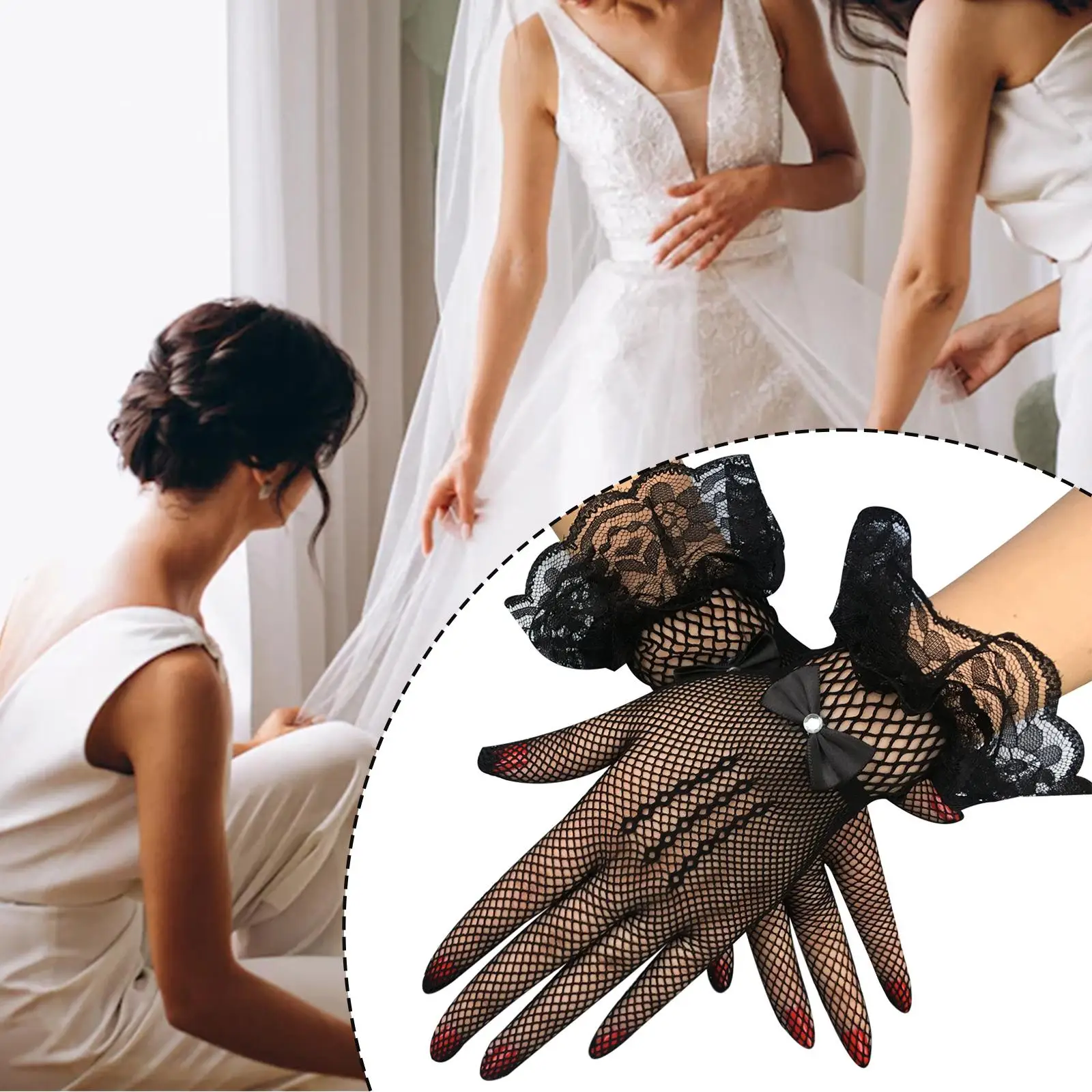 Elegant Short Lace Gloves Wedding Gloves for Tea Party Banquet Dress Evening
