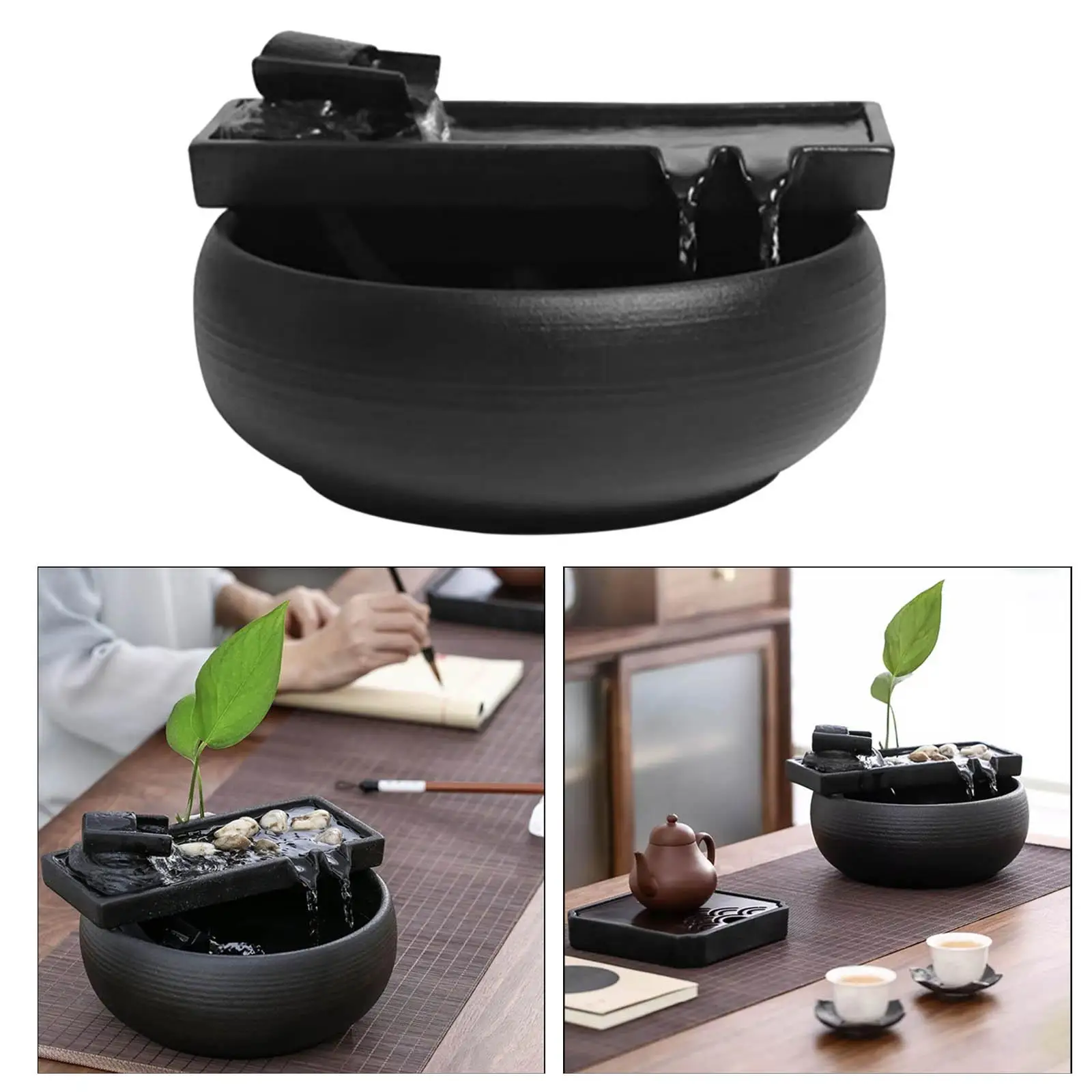 Ceramic Tabletop Fountain Indoor Waterfall Calming Office Feature