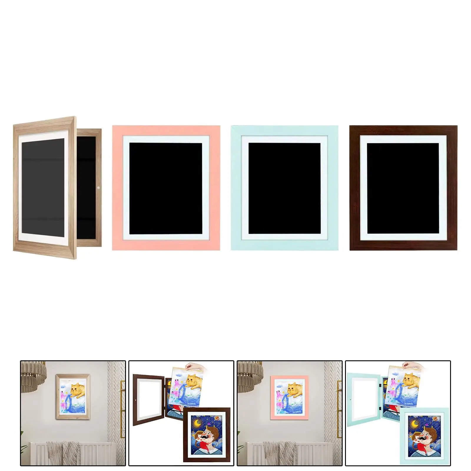 Kids Artwork Frame Changeable Card Display Wooden Photo Frame Front Open Picture Frame for Office Bedroom Housewarming Cabinet