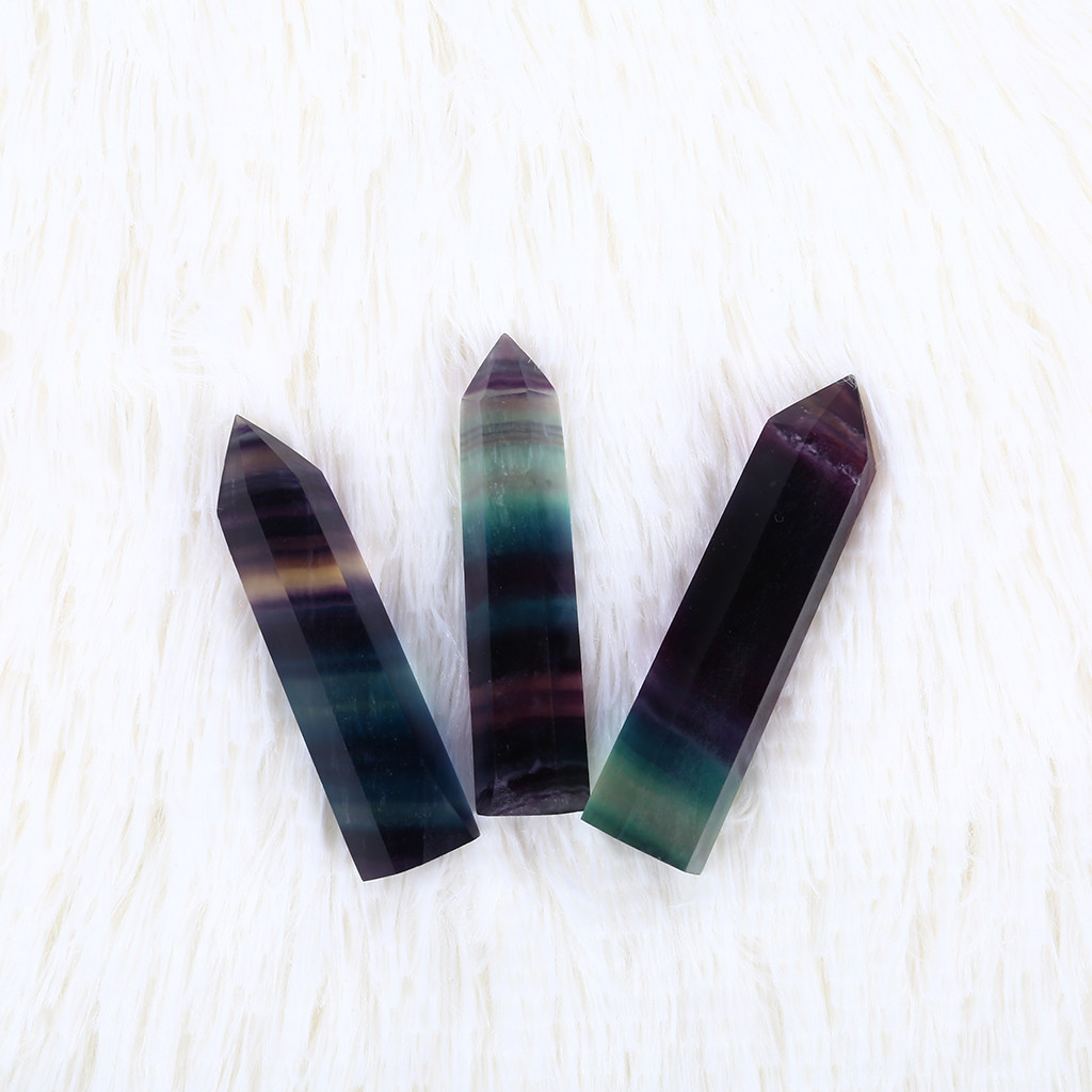 Natural Fluorite Crystal Colorful Striped Fluorite 4-7CM Quartz Crystal Stone Point Healing Hexagonal Wand Treatment Stone 18 S57097c4e96e2417288b906f1e197b8117