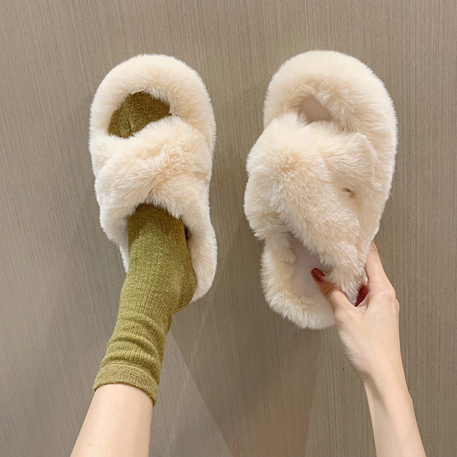 Furry Slippers for home Women Ladies Shoes Cute Plush Fox Hair