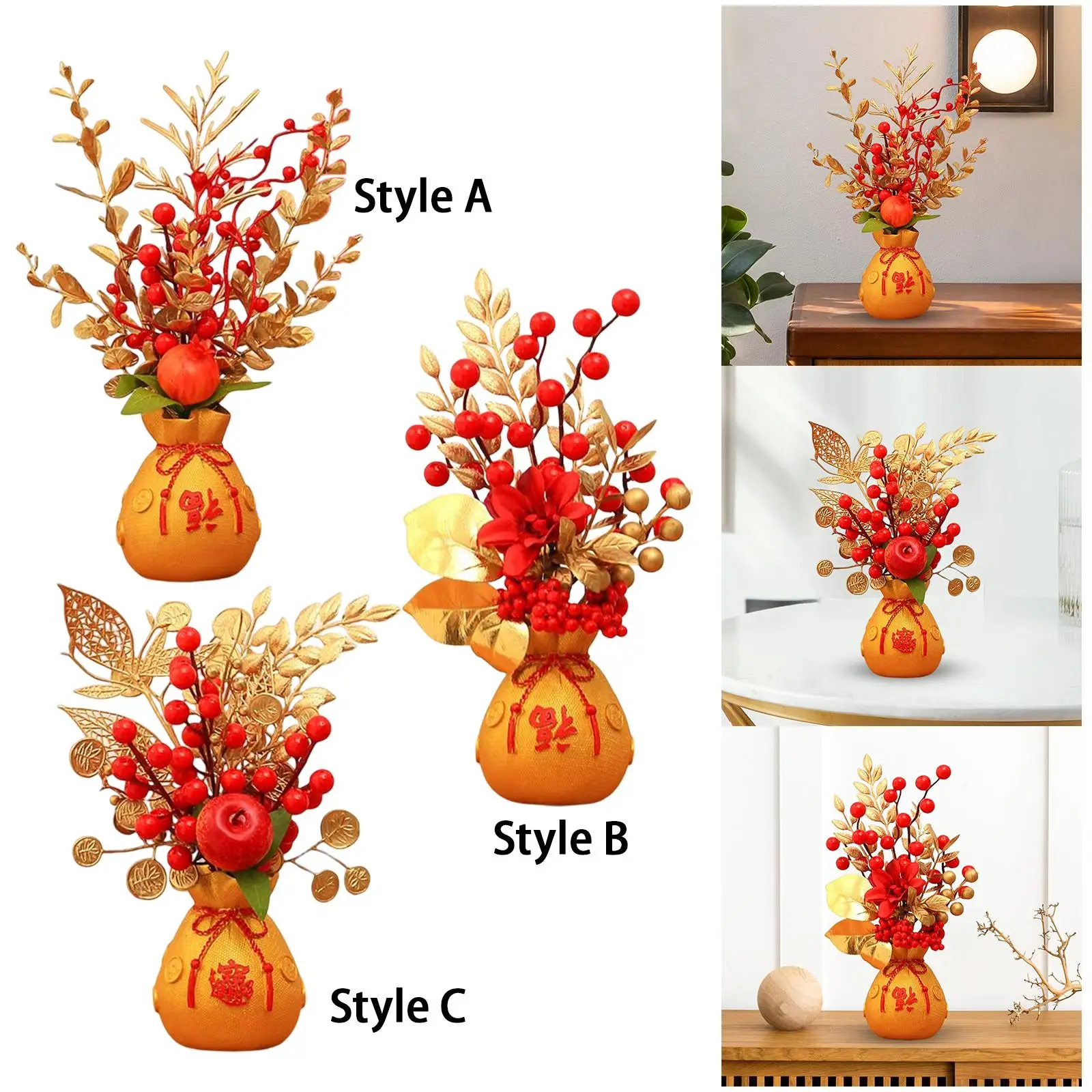 Chinese Style Flower Basket Ornament Decoration Artificial Potted Flower Simulation Plants for Thanksgiving Hotel Holiday Indoor