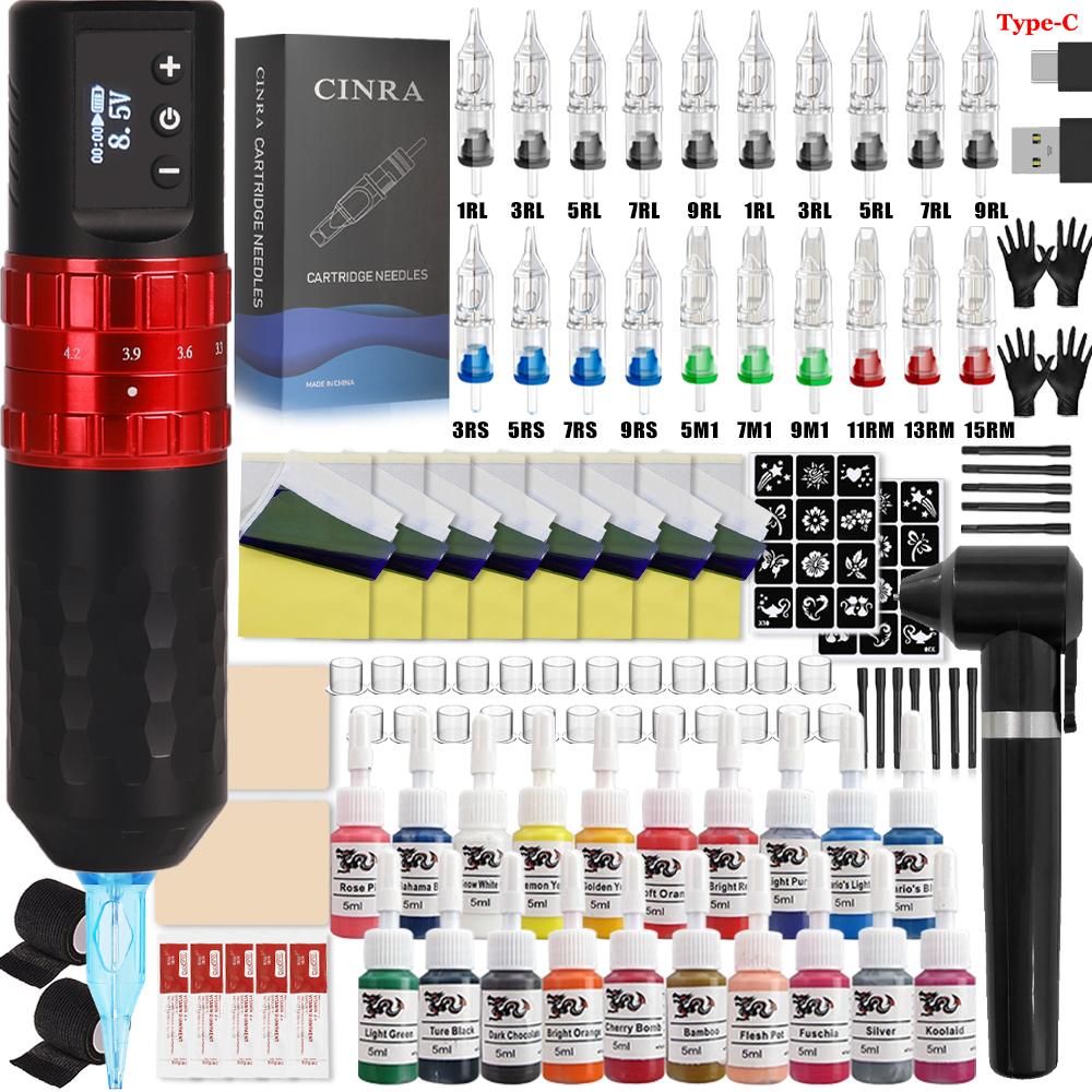 Best of CINRA Wireless Tattoo Machine Set Professional Rotary Tattoo Pen With Cartridge Needles Ink Makeup Kit Complete For Body Art Reviews & Tips