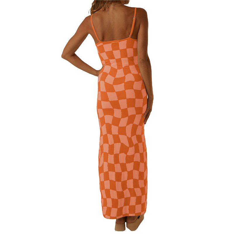 y2k Knitted Dresses Women Geometric Print Spaghetti Strap Sleeveless Bodycon Dresses 2000s Long Night Party Dresses