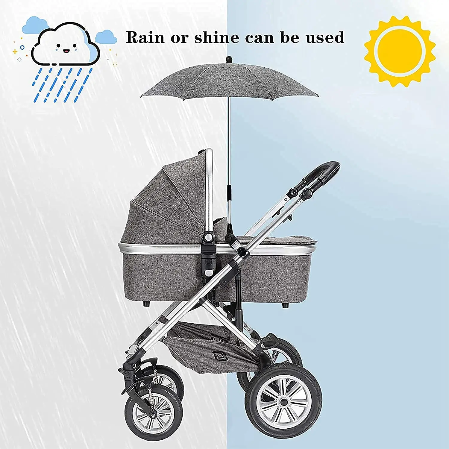 Waterproof Umbrella for Trolley Bike 360 Degree Adjustable UV Protection Stroller Sun Shade Baby Stroller Parasol Wheelchair Universal Umbrella with Clamp Beach Chair 
