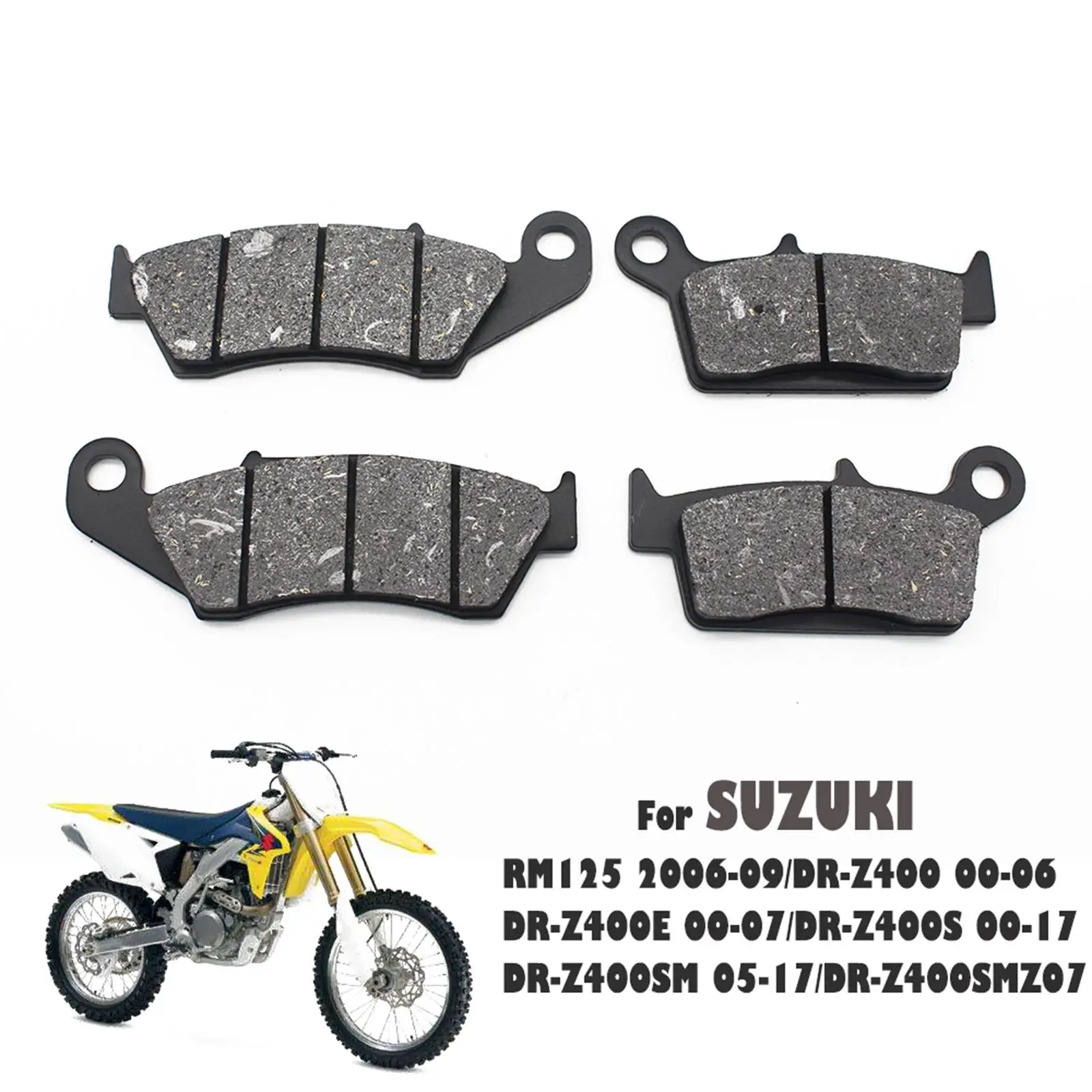 Motorcycle Brake Pad Front&Rear 1 Set Fits for Suzuki RM125 2006-09 Dr-Z400 00-06 Dr-Z400Smz07 Dr-Z400S 00-17