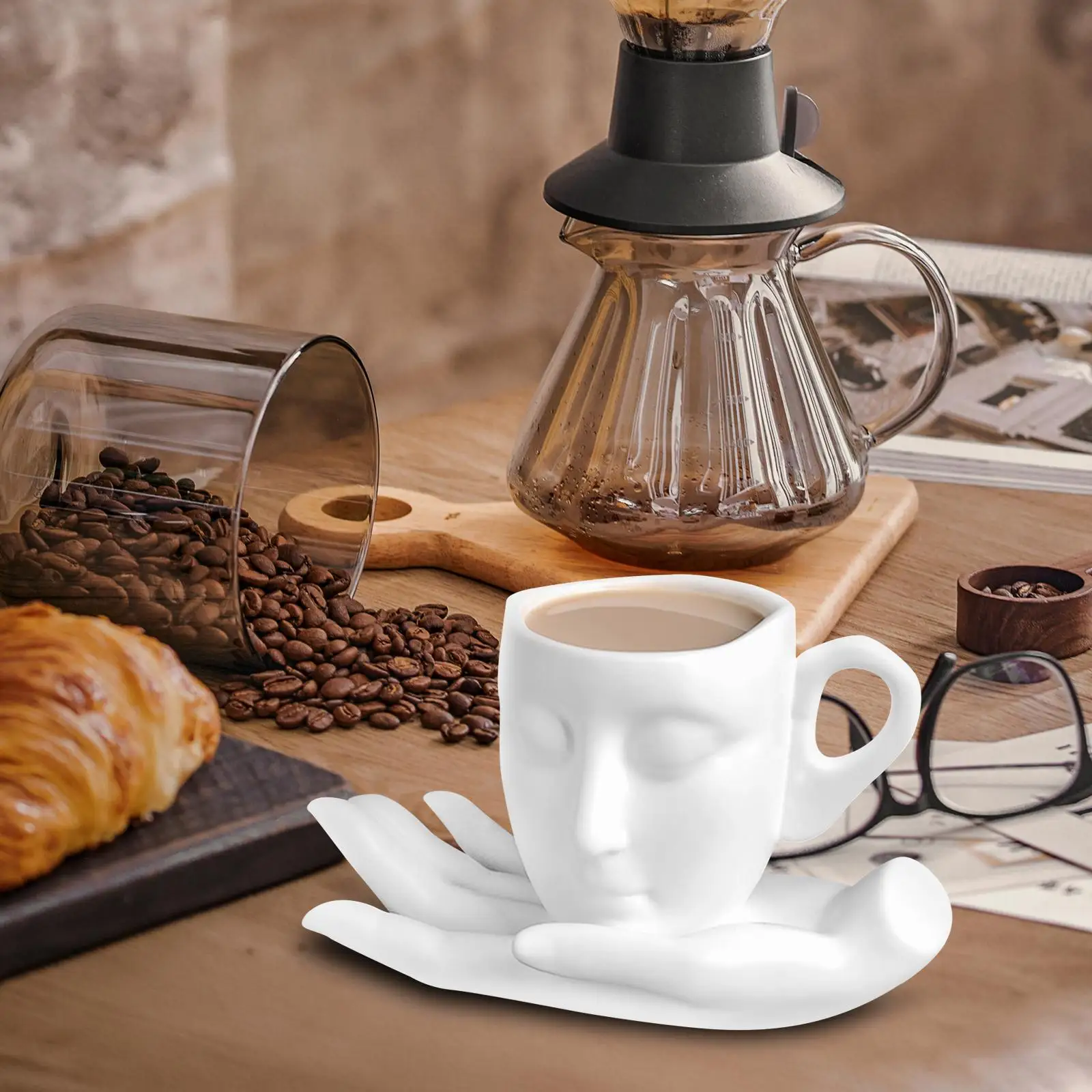 3D Human Face Mug Table Arts Novelty Espresso Mugs 260ml Ceramic Coffee Mug for Cappuccino Beverage Kitchen Latte Valentine Day