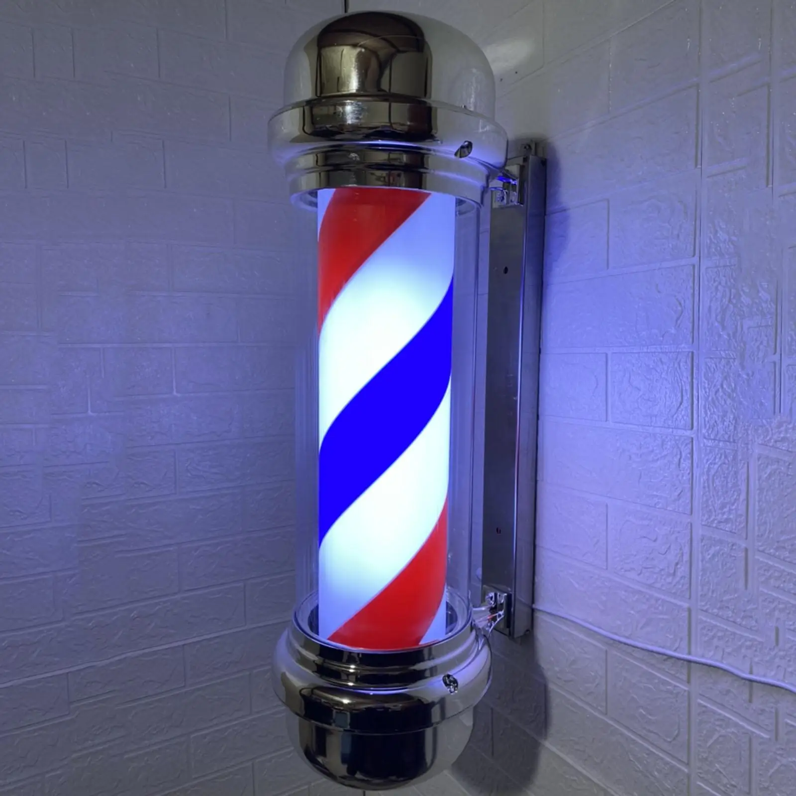 Waterproof Barber Pole Light Rotating Hair Salon Shop Sign Light Wall Hanging Lamp Stripes for Outdoor Indoor Barber Shop