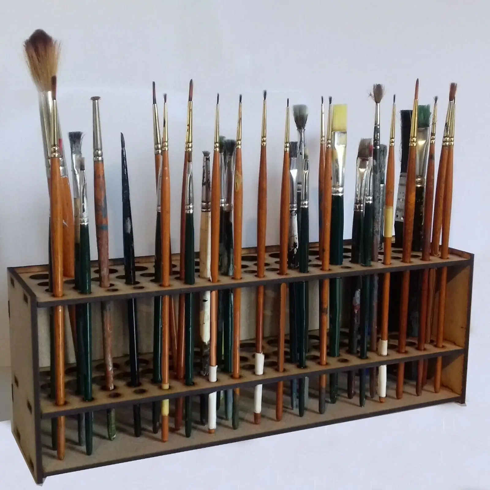 Portable Paint Brushes Holder Double Layer Wooden DIY Detachable Pigment Ink Paint Rack for Drawers Cabinet Wall Storage Shelf