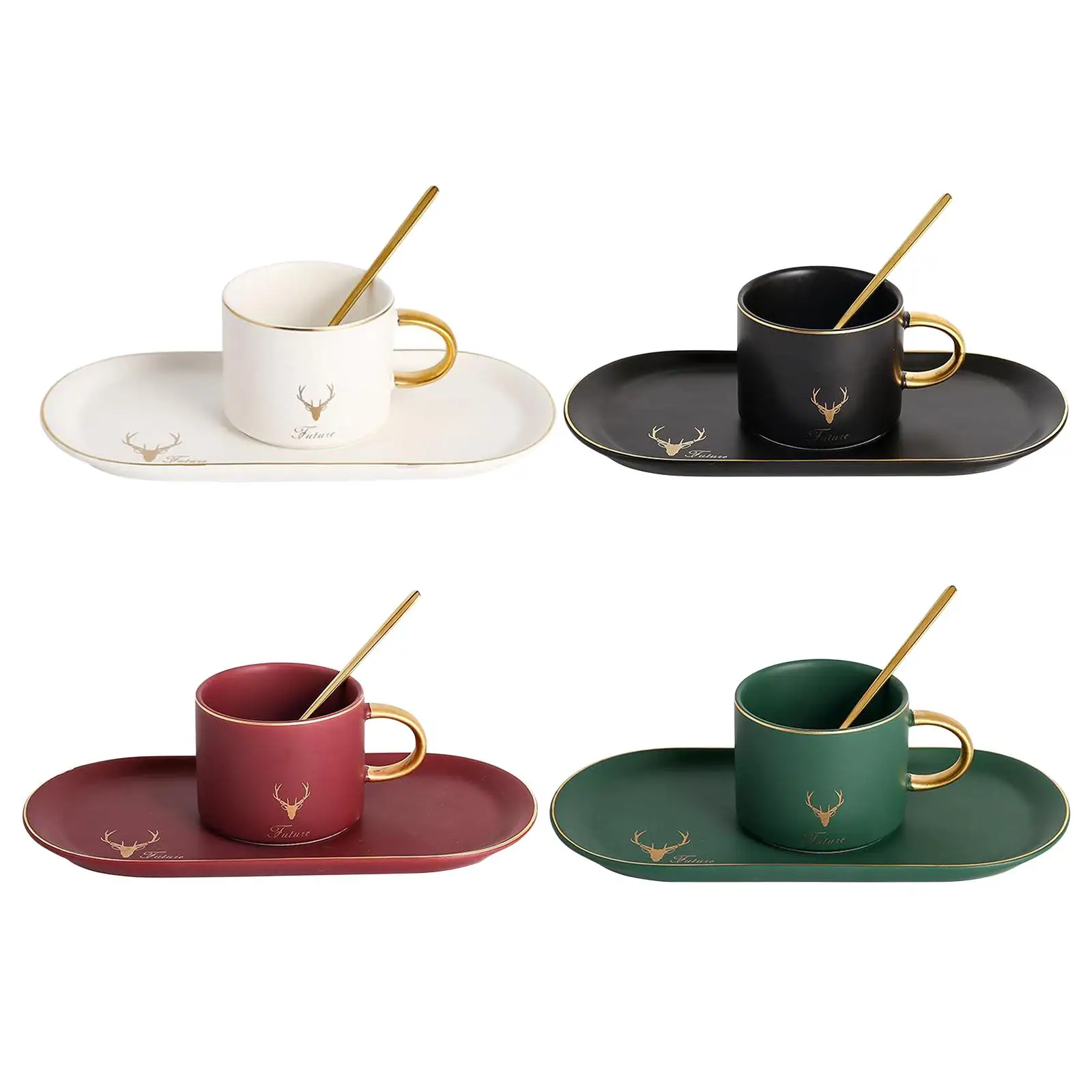 Ceramic Tableware Breakfast Coffee Cup Set inlcuding Saucer Tray and Spoon, Nordic Style