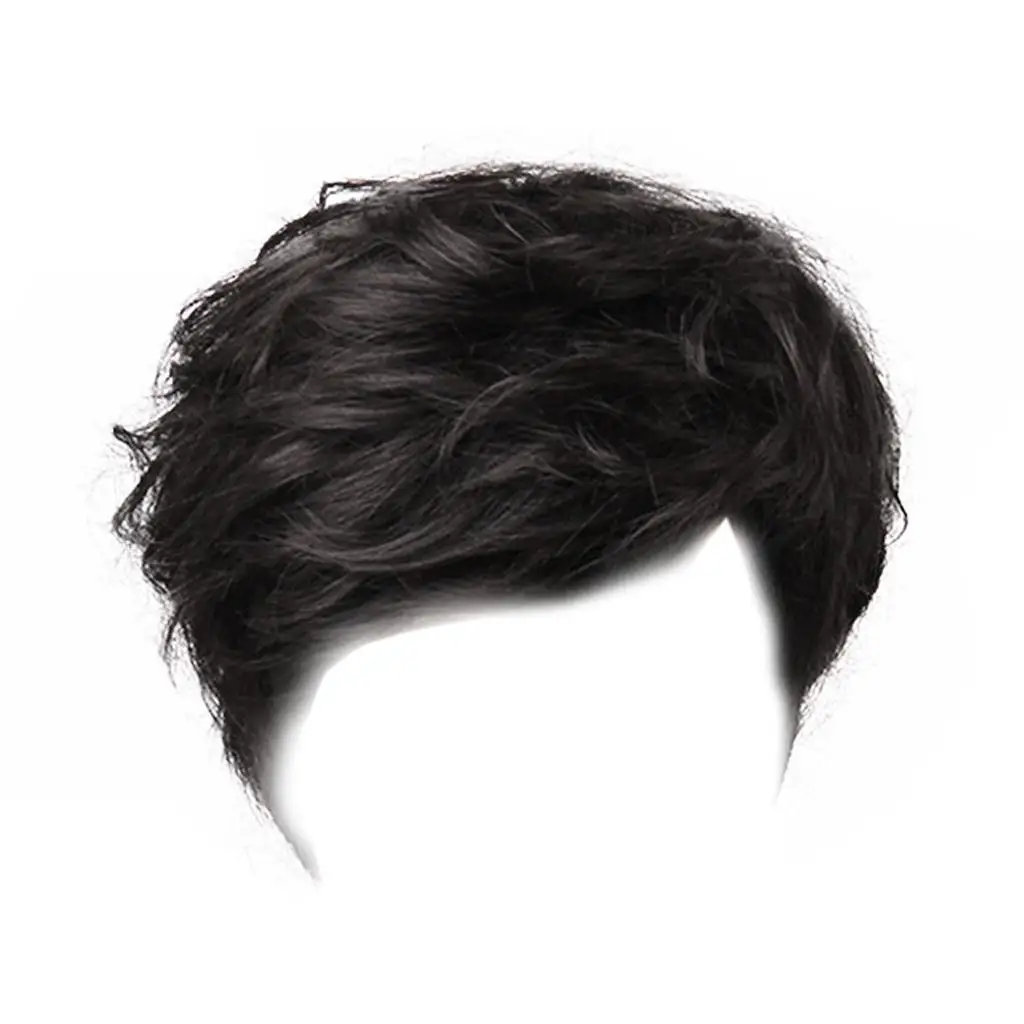 Human Hair Mens Black Toupee Pixie Cut Hair Hairpiece Full Wigs 