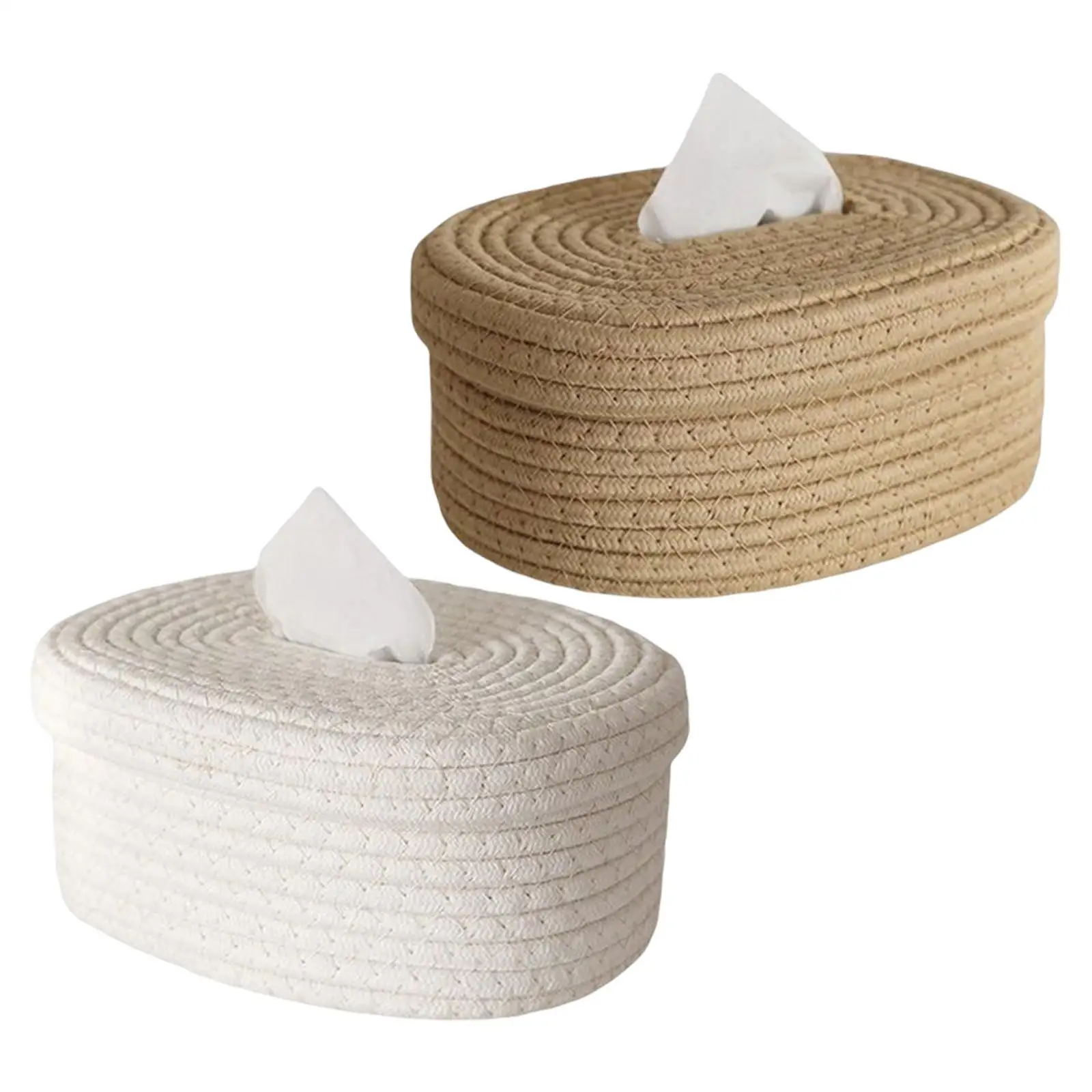 Oval  Rope Woven Napkin Tissues Holder Organizer for Dressing Table Party Picnic Sundries x16.5x10.5cm Indoors Outdoor