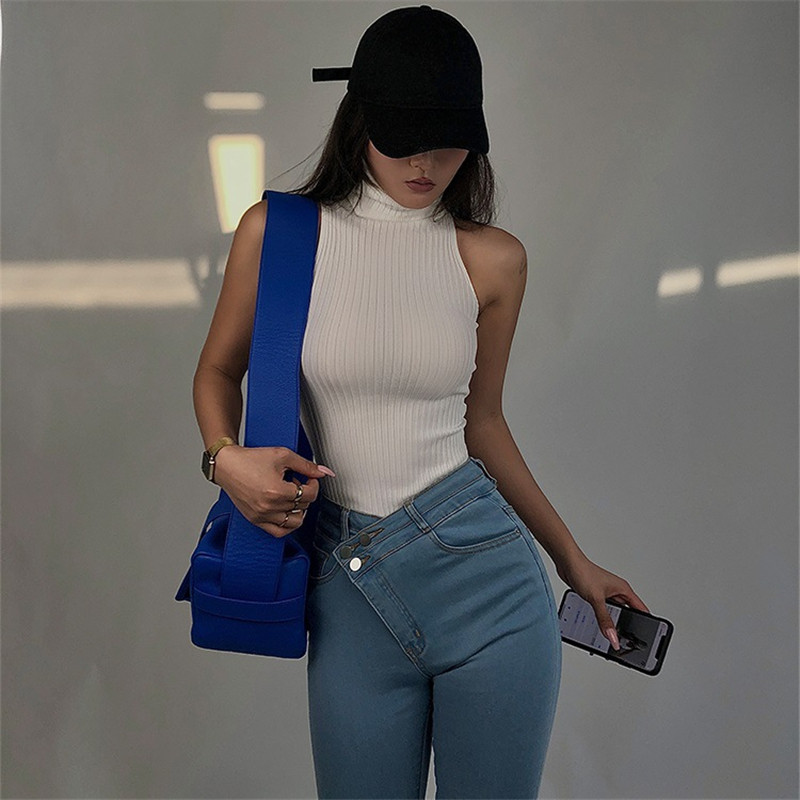 Ootddress Summer High Neck Vest Women Sleeveless Solid Color Knit Ribbed Slim Fit Tank Tops y2k Clothes Lady Basic Clubwear