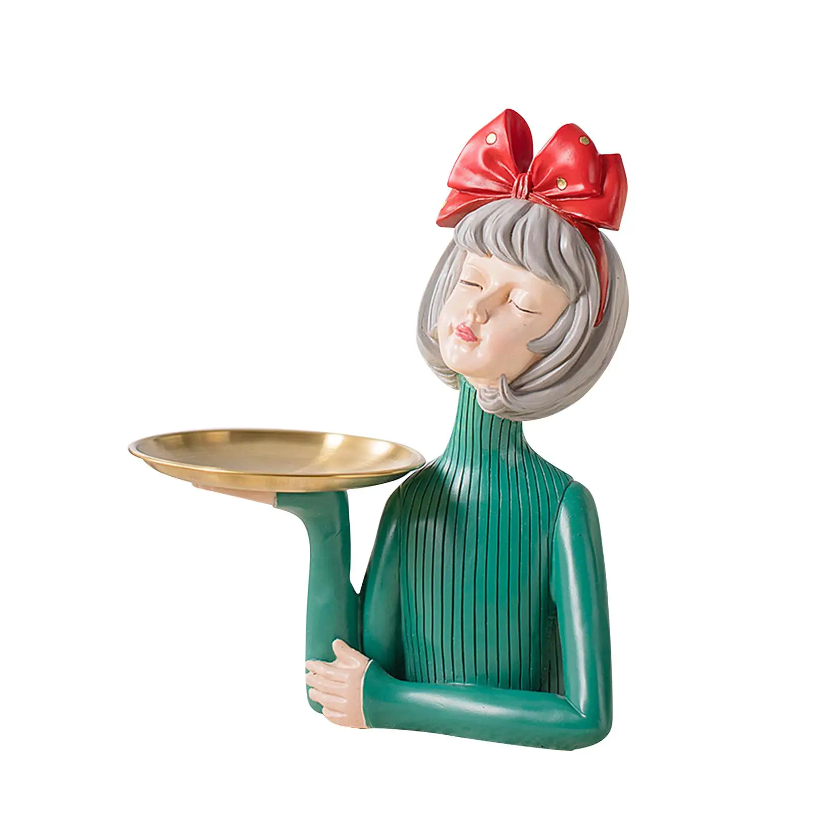 Multipurpose Girl Statue with Tray Home Decor Sculpture Resin Jewelry Storage Tray for Desk