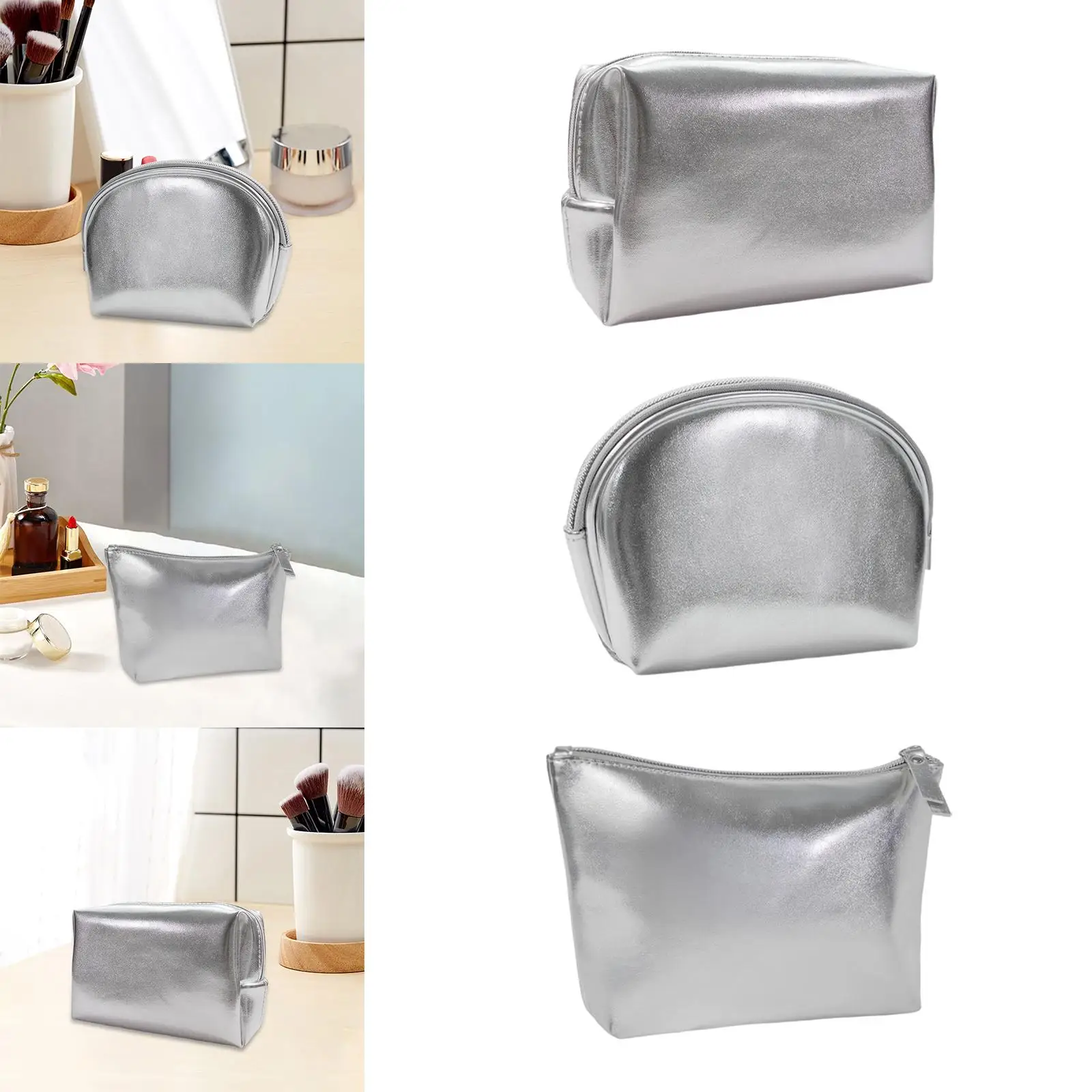 Small Makeup Bag PU Leather Purse with Zipper Makeup Organiser Case Cosmetic Bag for Bathroom Women Girls Travel Accessories