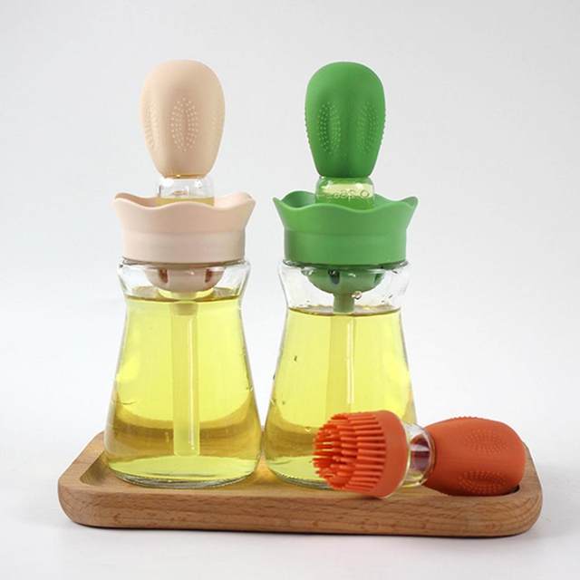 Hadanceo 200ML 2 in 1 Glass Oil Bottle with Silicone Brush Clear