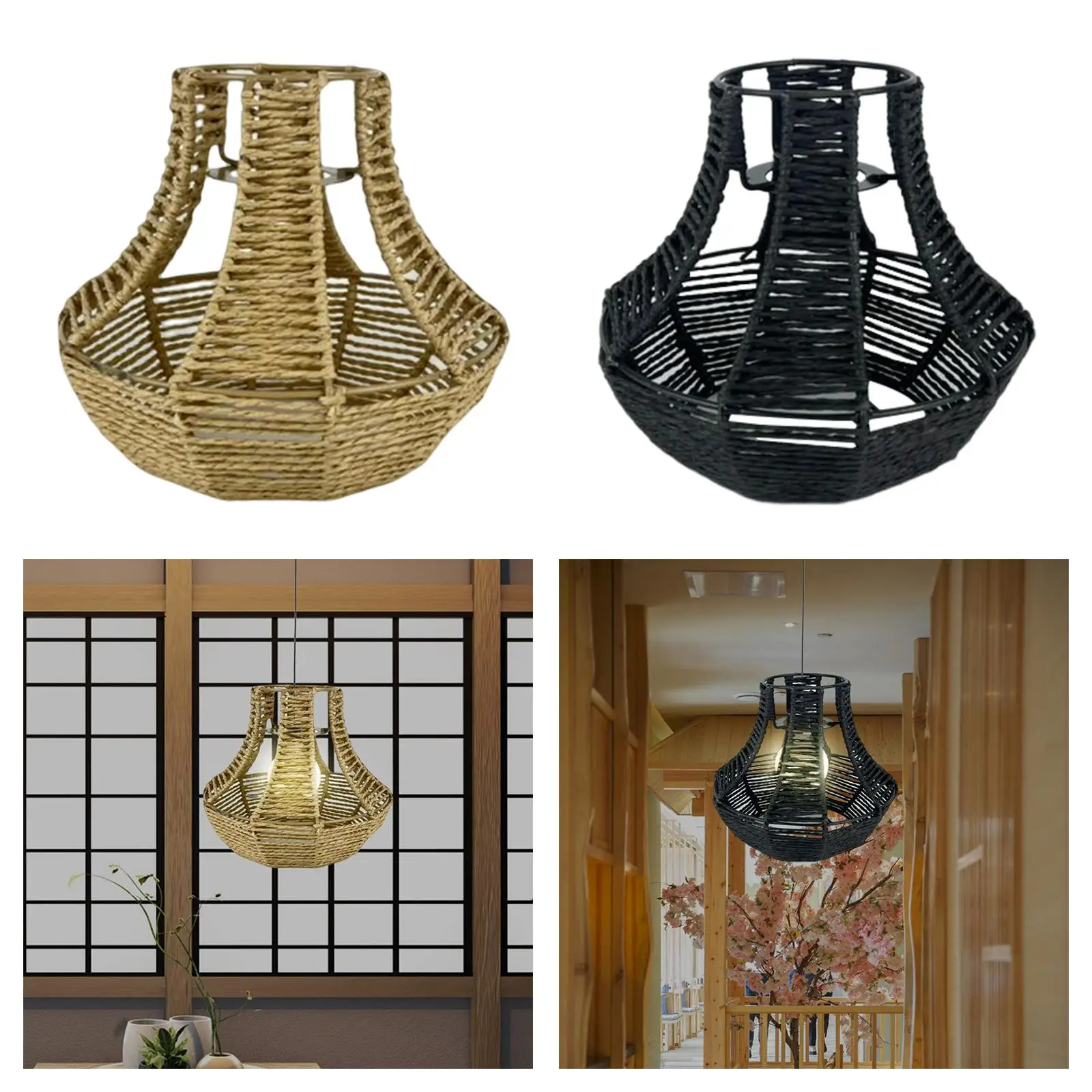 Weave Pendant Lamp Shade Hanging Lampshade Rope Rattan Lamp Cover, Accessory