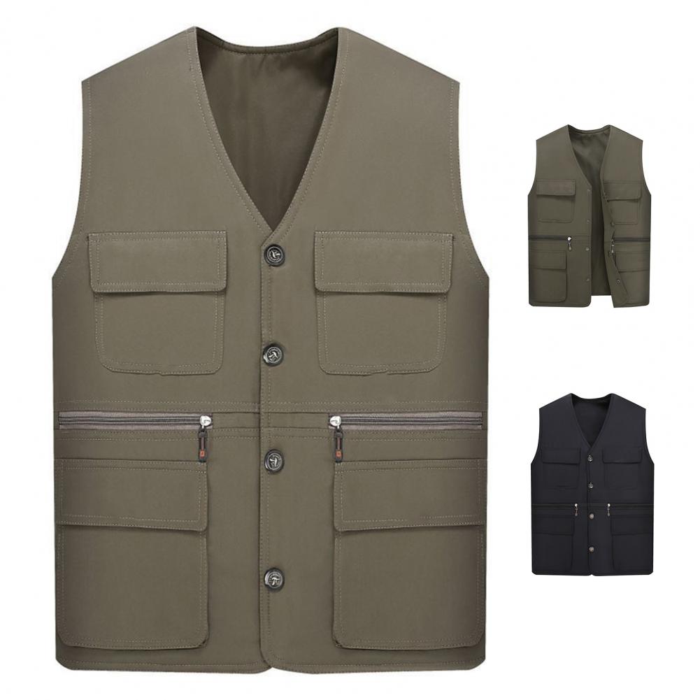 Description Picture 2 of itemMen Vest Jacket Male Waistcoat Washable Relaxed Fit Single Breasted Overall Jacket Vest Multiple Pockets Work Vest Cargo Vest