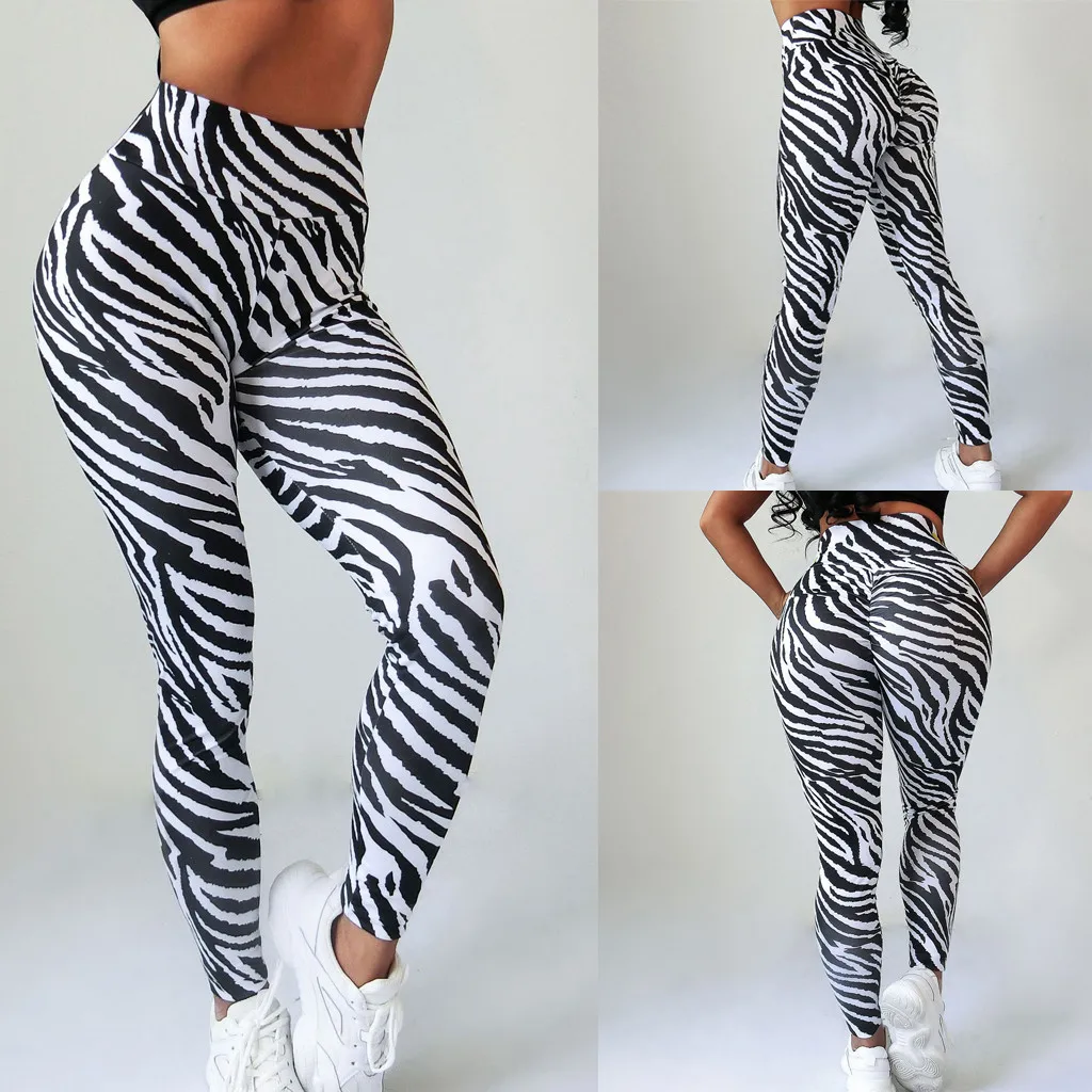 Black White Pants Striped Elastic Trousers Print Fitness Push Up Leggings For Women Sporting Gym Sexy Workout leggins mujer gym leggings