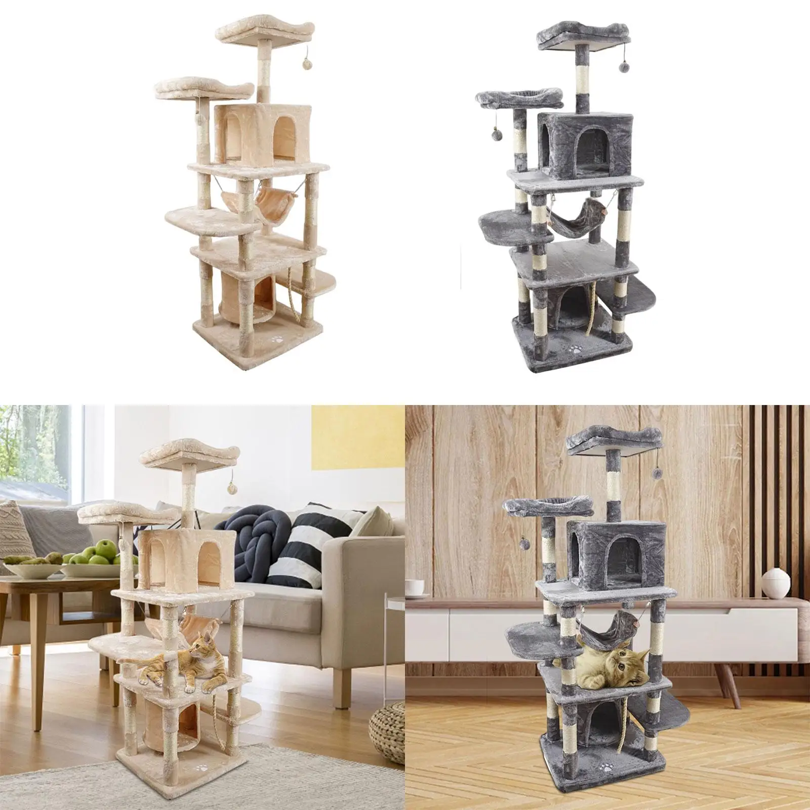 Scratching Post Carpets Sofa Protector With Ball Climbing Frame Interactive Toy Condo Rest Platform Cat Tree for Grind Claws