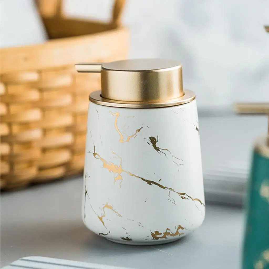 Ceramic Marbling Liquid Soap Dispenser 420ml Counter Kitchen Bathroom Empty Pump