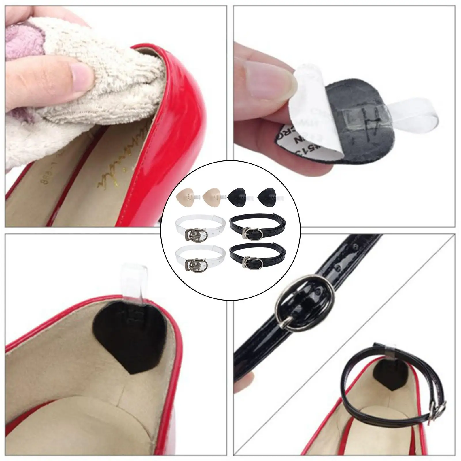 2x Detachable High Heels Anti-Slip Shoe Straps Self-Adhesive Heel Cushion Inserts Shoe Belt Accessories Ankle Tie Band for Party