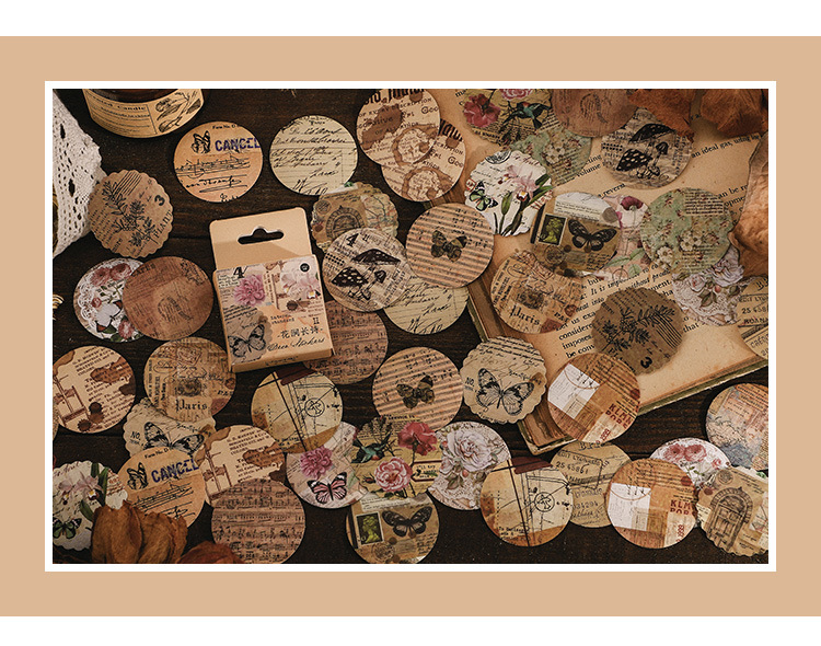 46pcs Vintage Mini Box Stickers for DIY Scrapbooking Journaling Collage Photo Album Sealing Decorative Stationery