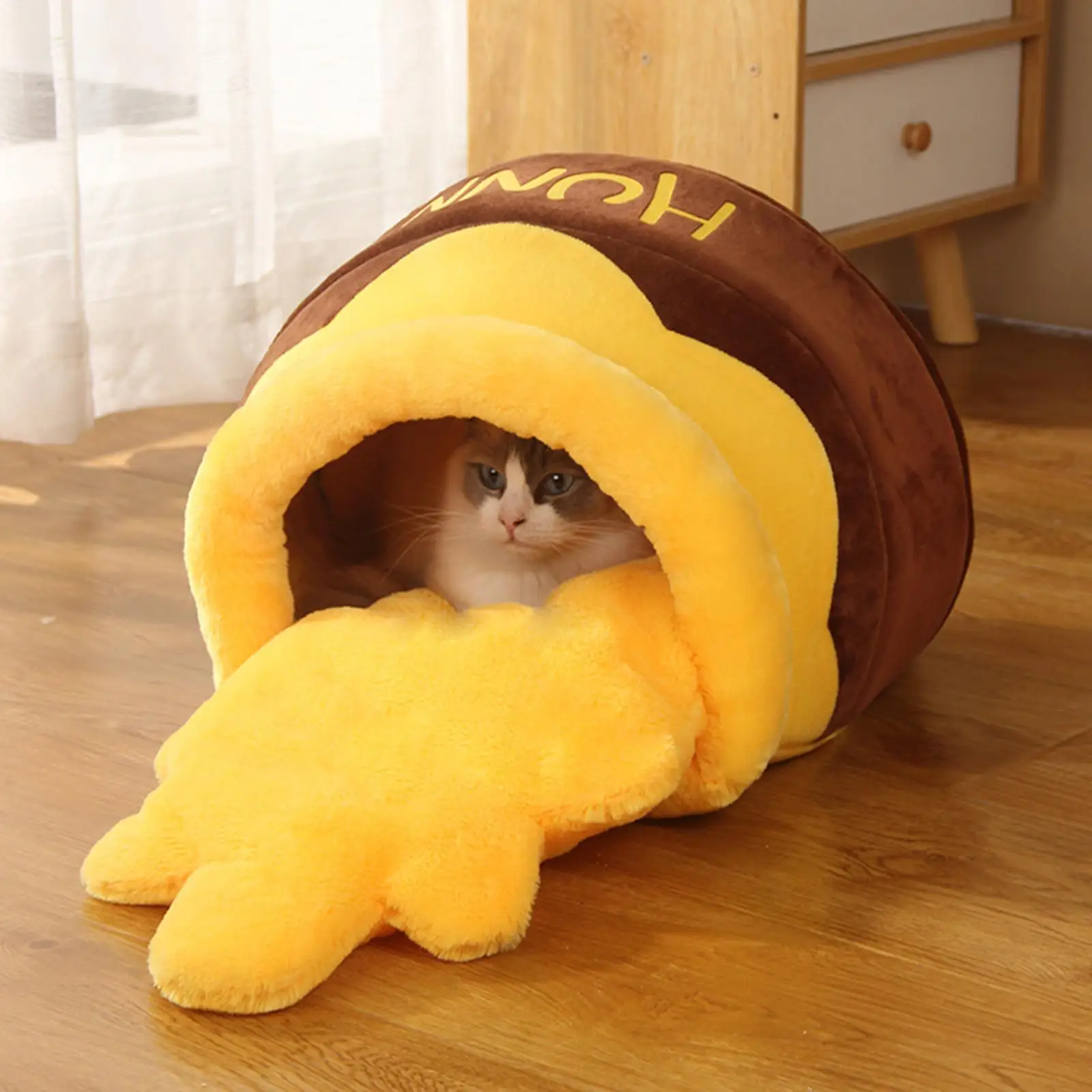 Honey Pot Pet Cat Bed Cozy Cave Removable Cushion House Sleep Bed Warm Soft